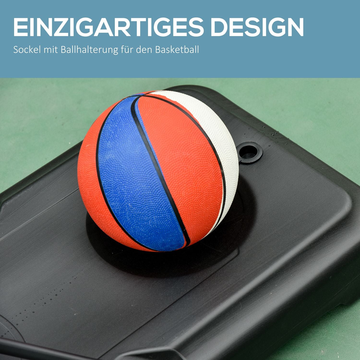 In hoogte verstelbare basketbalring met wielen voor tieners