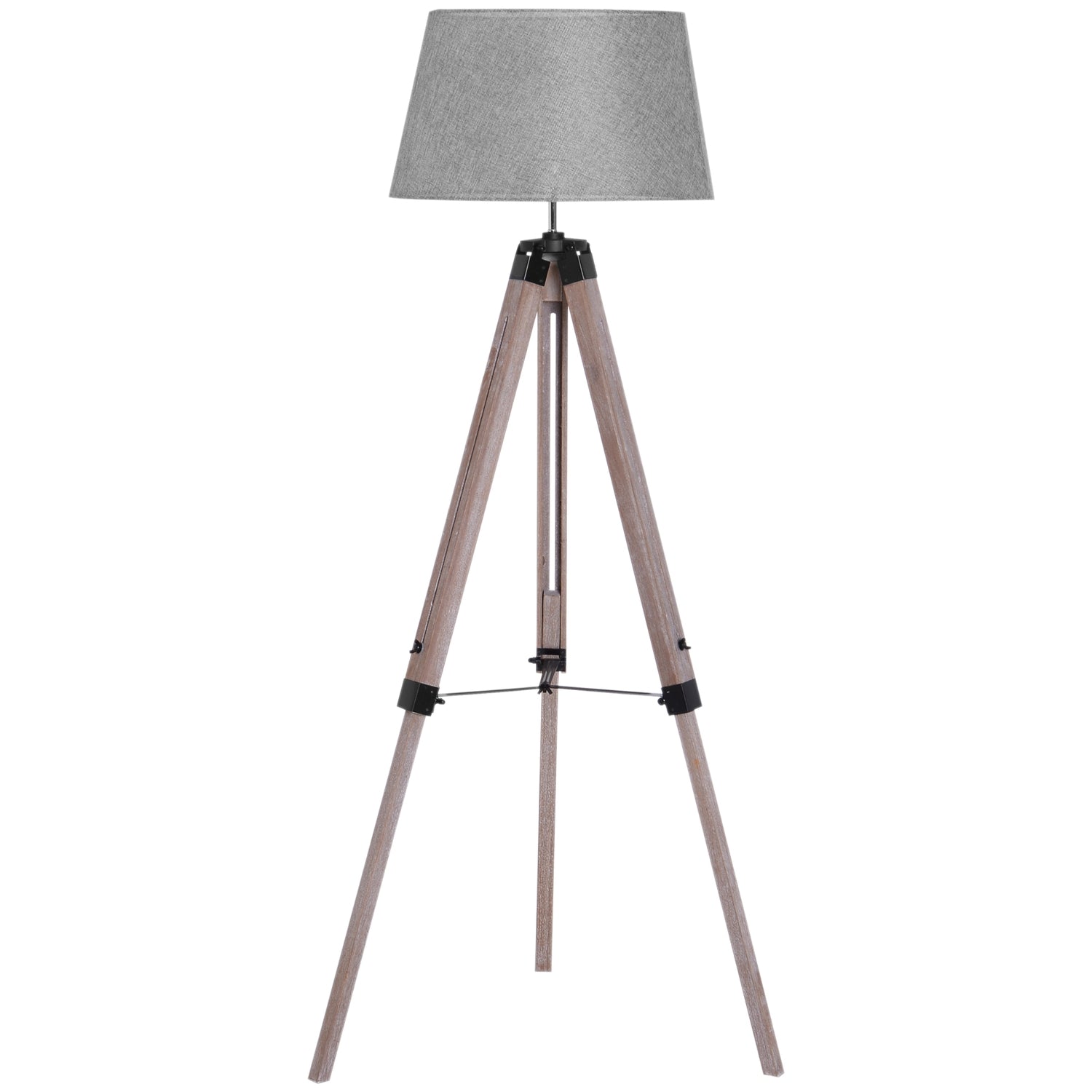 In hoogte verstelbare driepoots vloerlamp, hout & linnen, Scandinavisch design