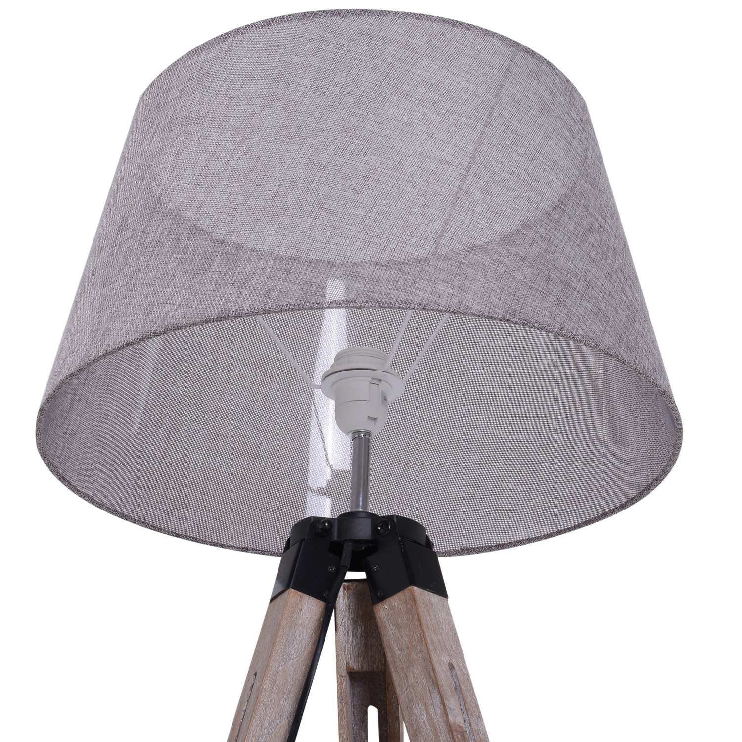 In hoogte verstelbare driepoots vloerlamp, hout & linnen, Scandinavisch design