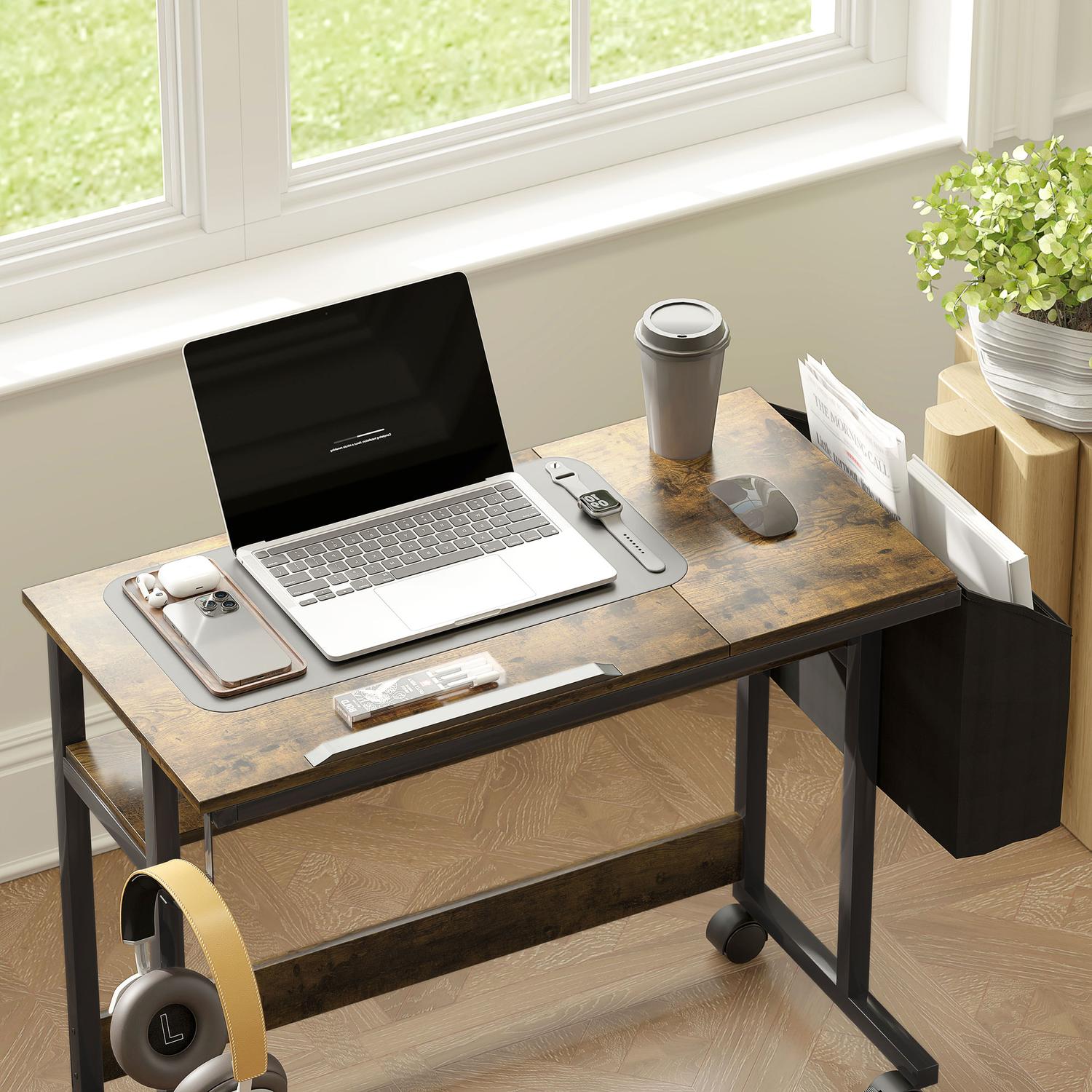 In hoogte verstelbare computerhoektafel, 92x40 cm, Rustiekbruin