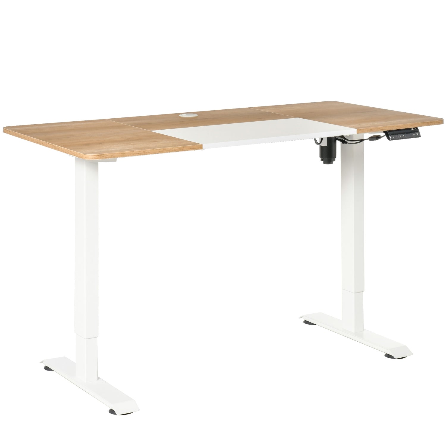 In hoogte verstelbaar elektrisch zit-sta bureau – metalen frame, naturel & wit