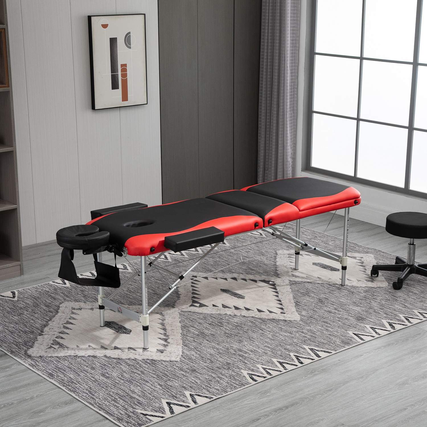 Höhenverstellbare klappbare Massageliege, Aluminium & Schaumstoff, 215 x 60 cm