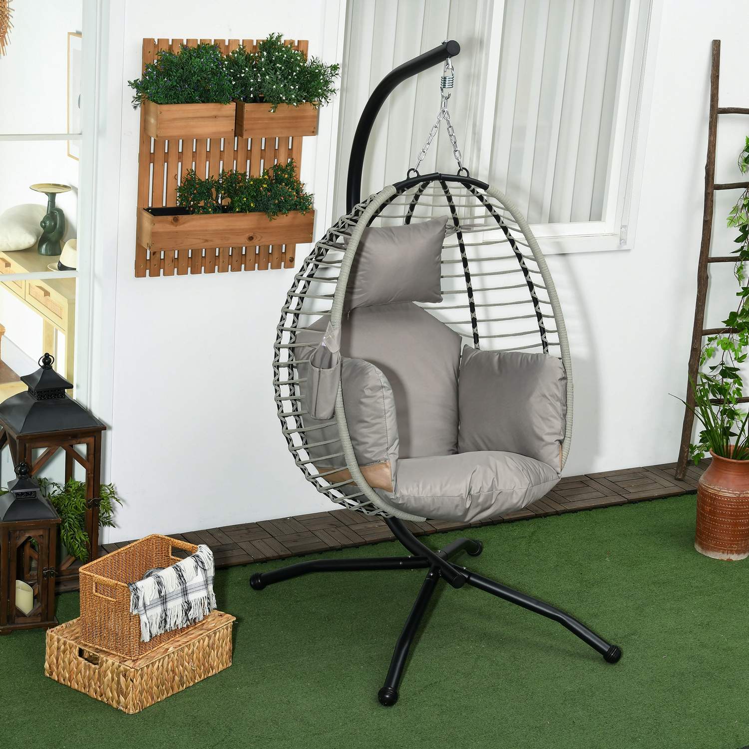 Hangende schommelstoel met kussen – 120 kg capaciteit, staalgrijs