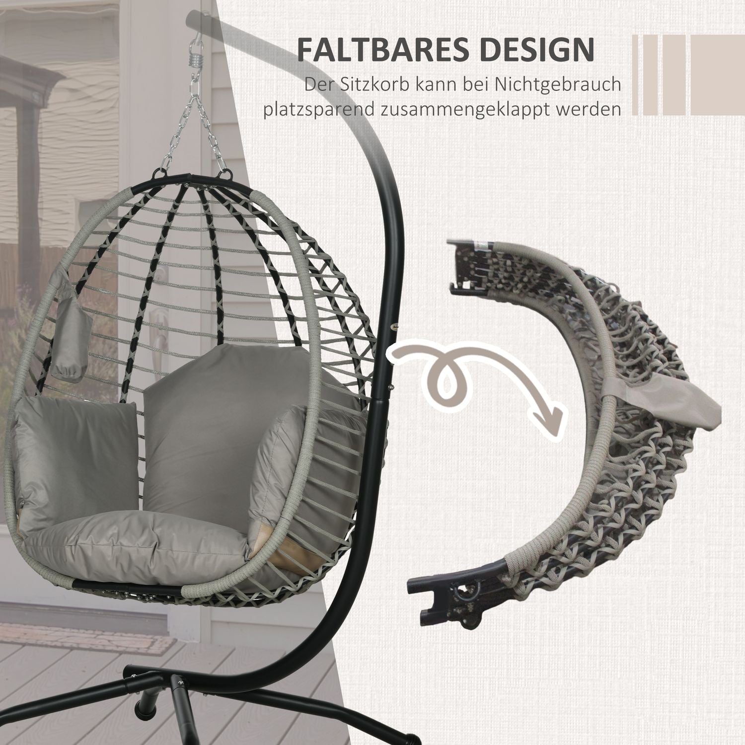 Hangende schommelstoel met kussen – 120 kg capaciteit, staalgrijs