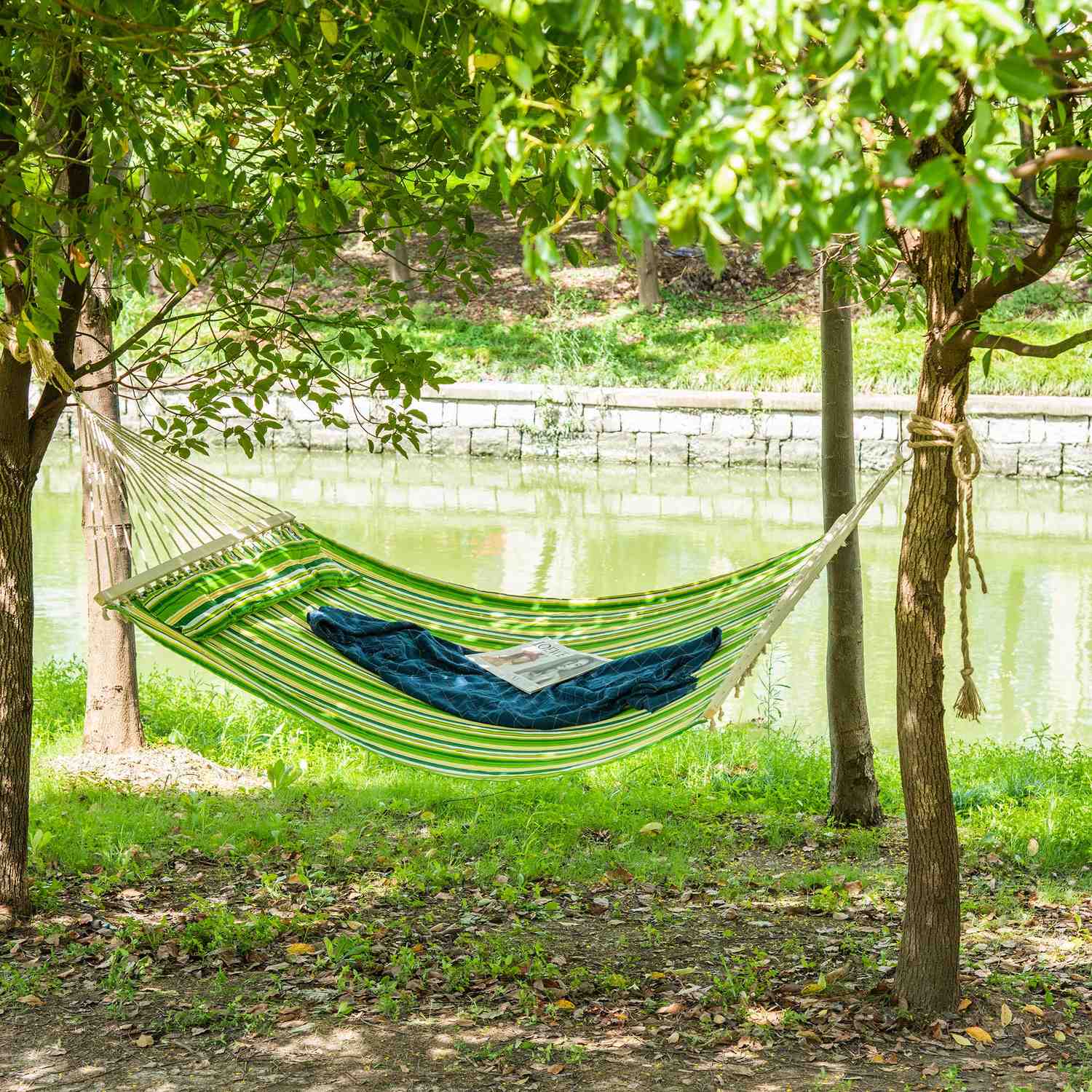 Tweepersoonshangmat met kussen, camping, 188x140 cm, groen