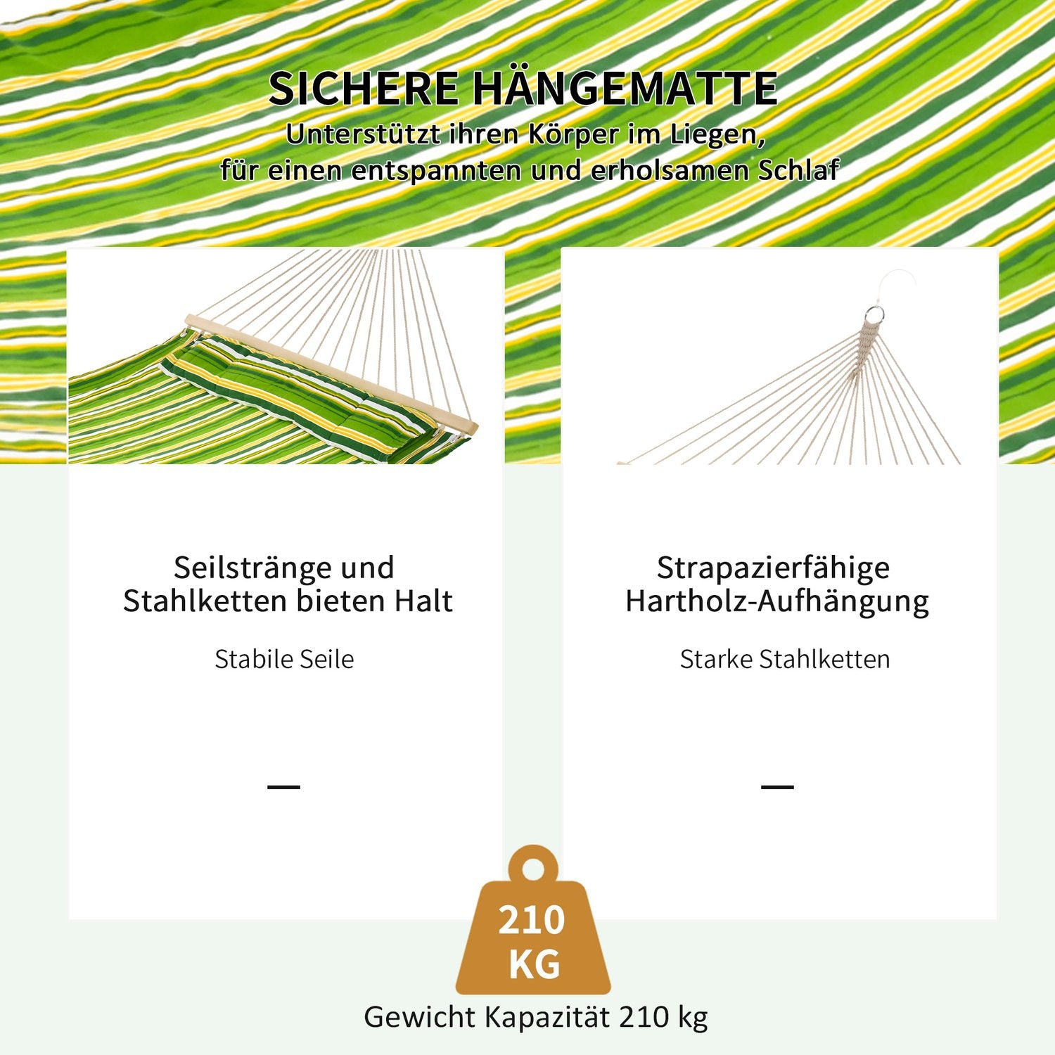 Tweepersoonshangmat met kussen, camping, 188x140 cm, groen