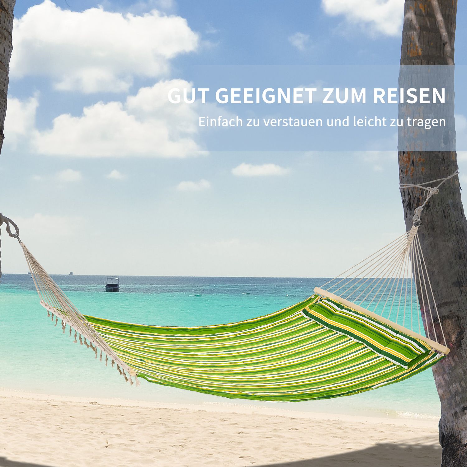 Tweepersoonshangmat met kussen, camping, 188x140 cm, groen