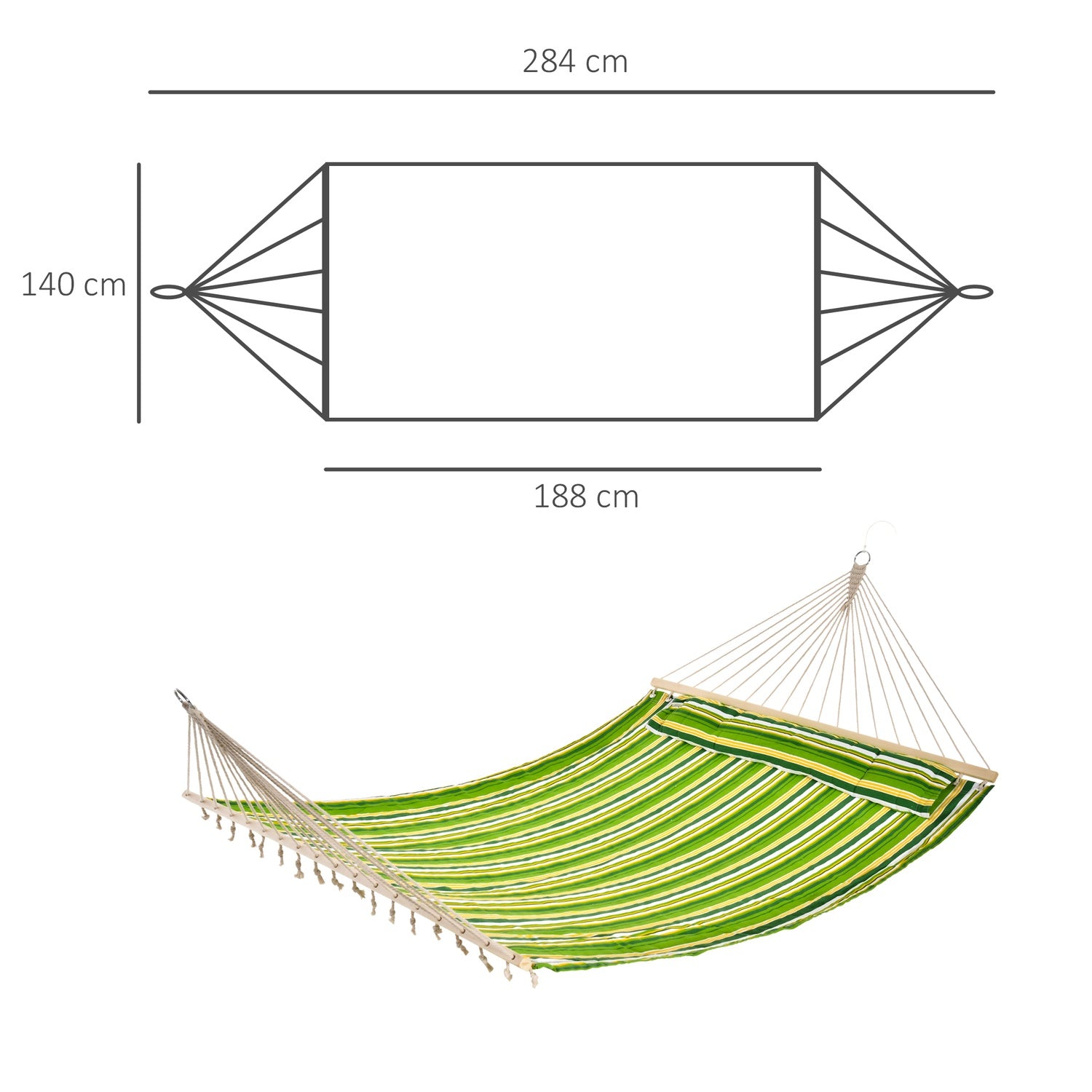 Tweepersoonshangmat met kussen, camping, 188x140 cm, groen