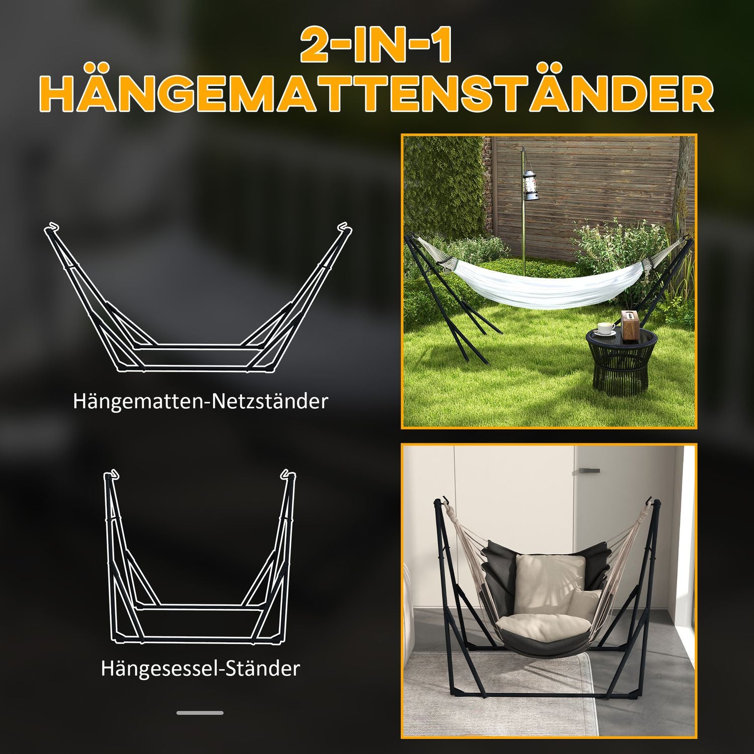 Stalen hangmatstandaards met hangmat, draagvermogen 120 kg