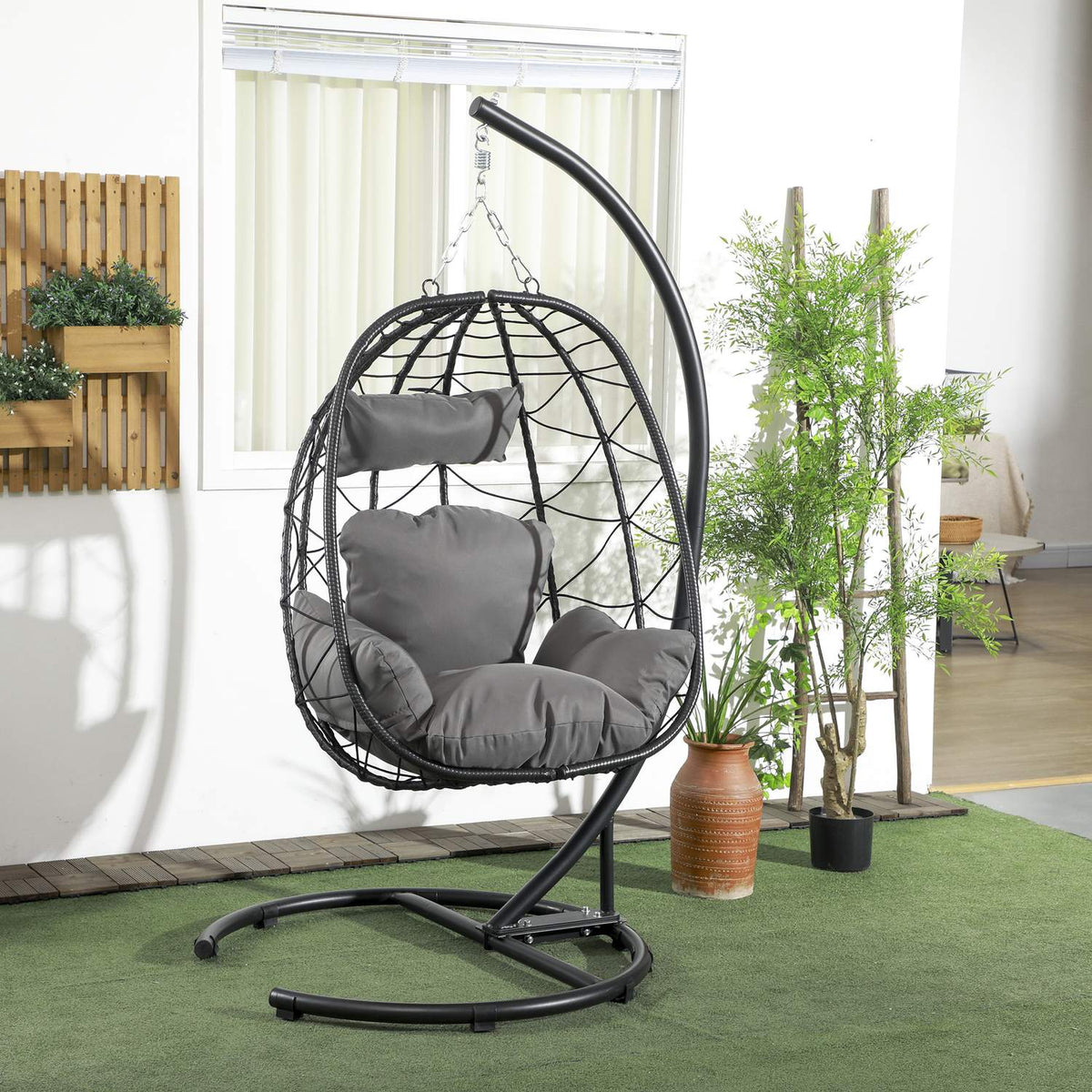 Rotan hangstoel, 195 cm, binnen/buiten, 150 kg draagvermogen