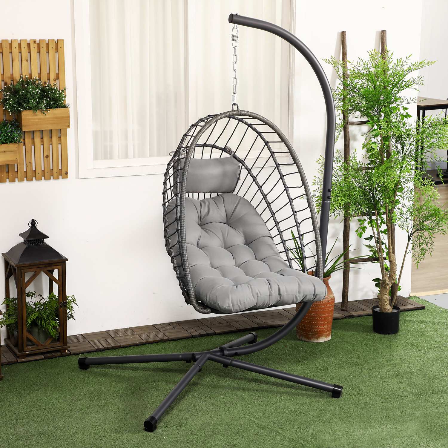 Rotan hangstoel met kussen – voor binnen/buiten