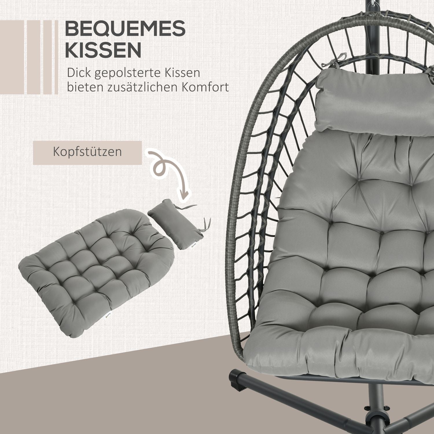 Rotan hangstoel met kussen – voor binnen/buiten