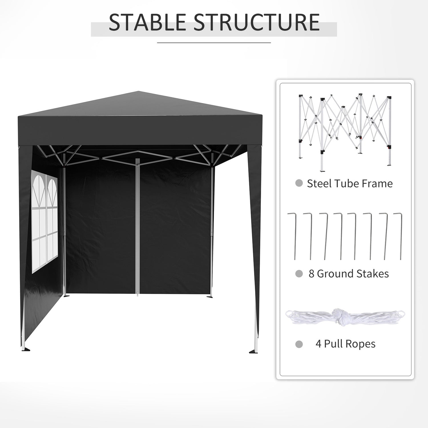 Opvouwbaar 2x2M tuinprieel, UV-beschermd, 4 zijwanden