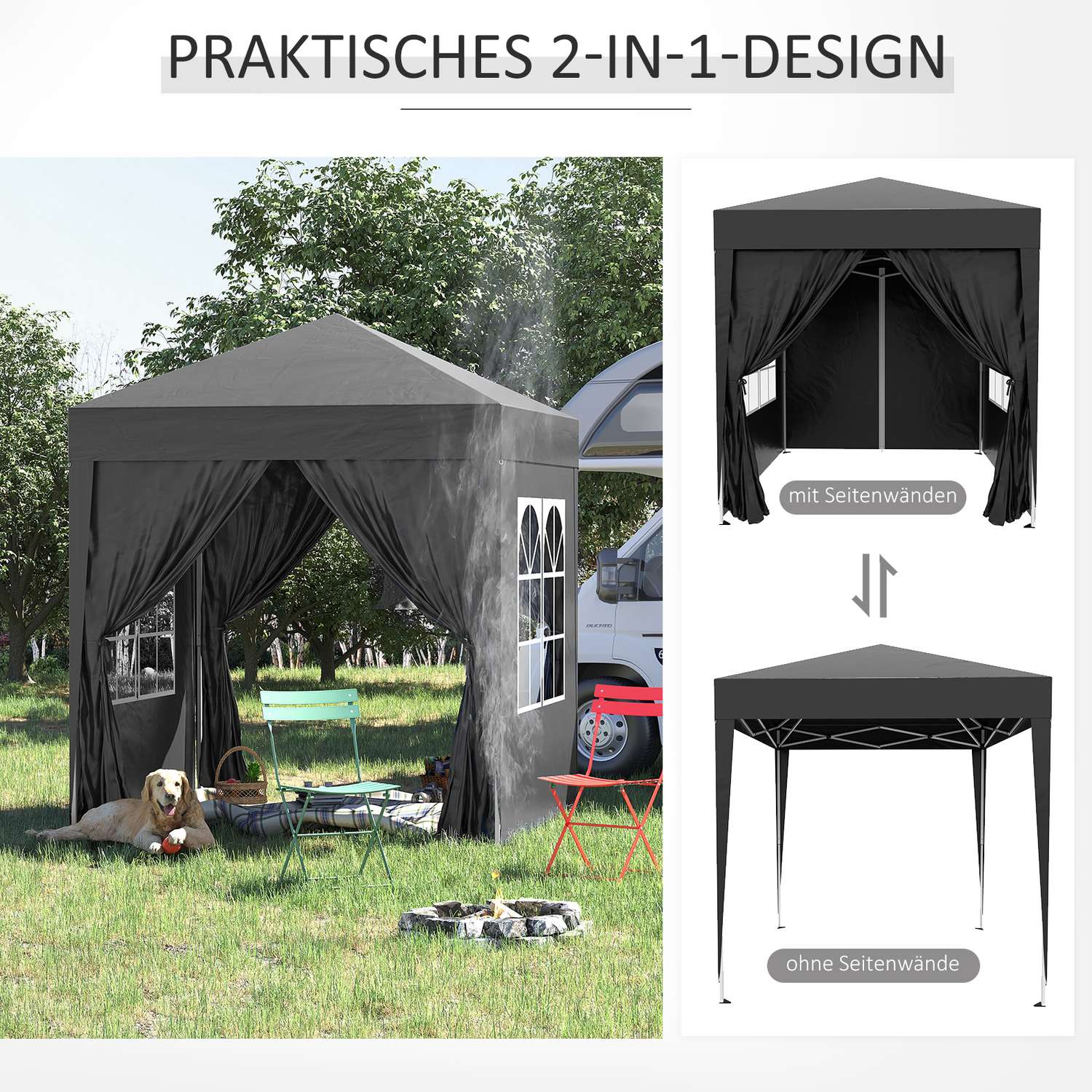 Opvouwbaar 2x2M tuinprieel, UV-beschermd, 4 zijwanden
