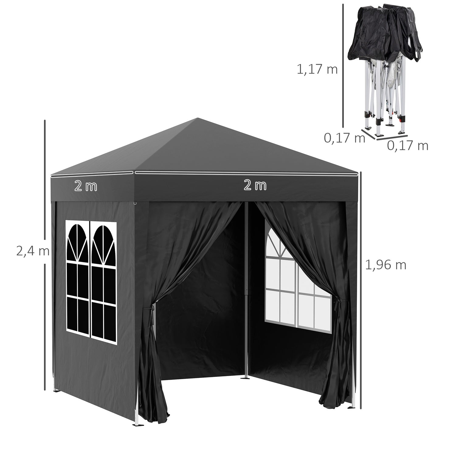 Opvouwbaar 2x2M tuinprieel, UV-beschermd, 4 zijwanden
