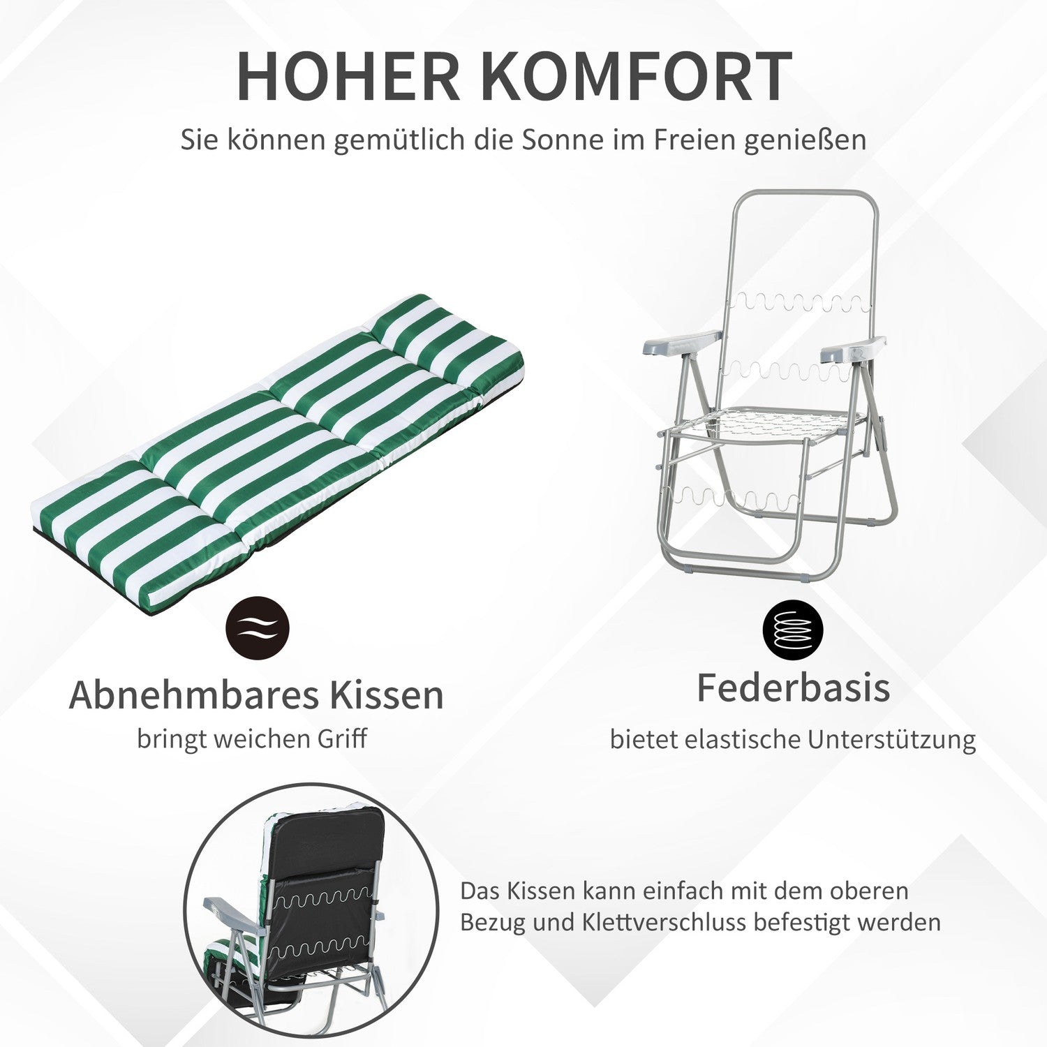 Opvouwbare tuinstoelen, verstelbare ligstoel met kussens
