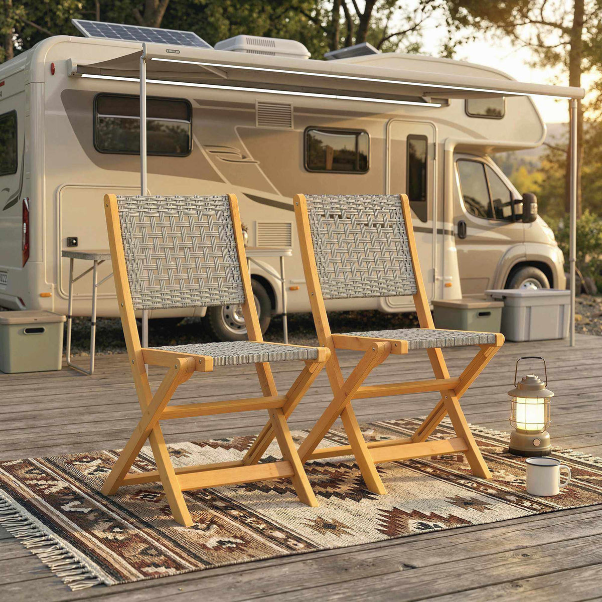 Opvouwbare tuinstoelen, set van 2, acaciahout en PE-rotan