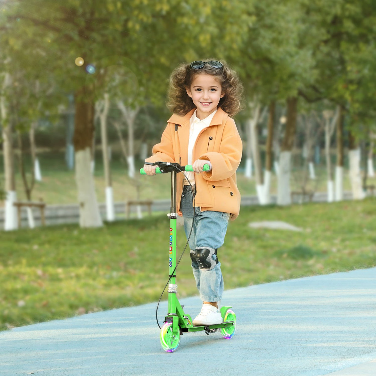 Opvouwbare kinderscooter, in hoogte verstelbaar, 2 verlichte wielen, groen
