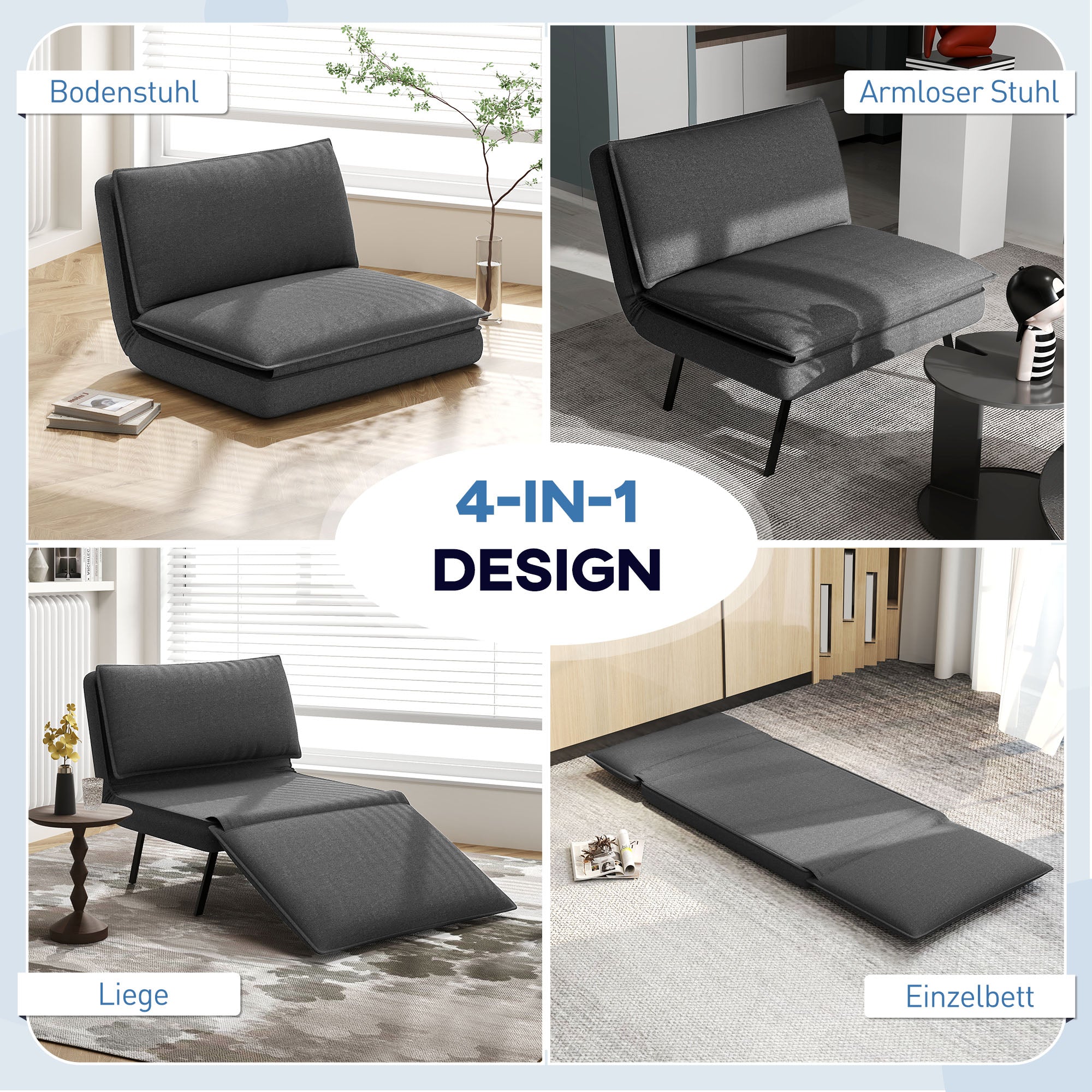 Opvouwbare slaapbank, 4-in-1, linnenlook, donkergrijs, 150 kg Draagvermogen