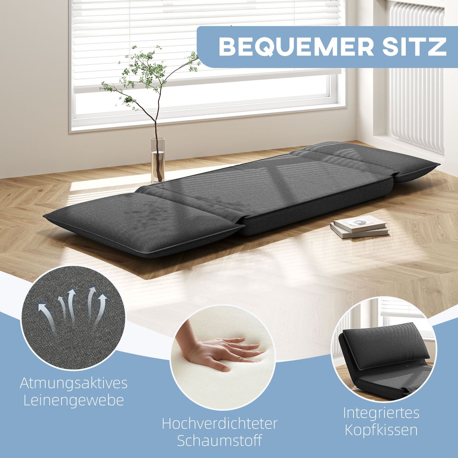 Opvouwbare slaapbank, 4-in-1, linnenlook, donkergrijs, 150 kg Draagvermogen