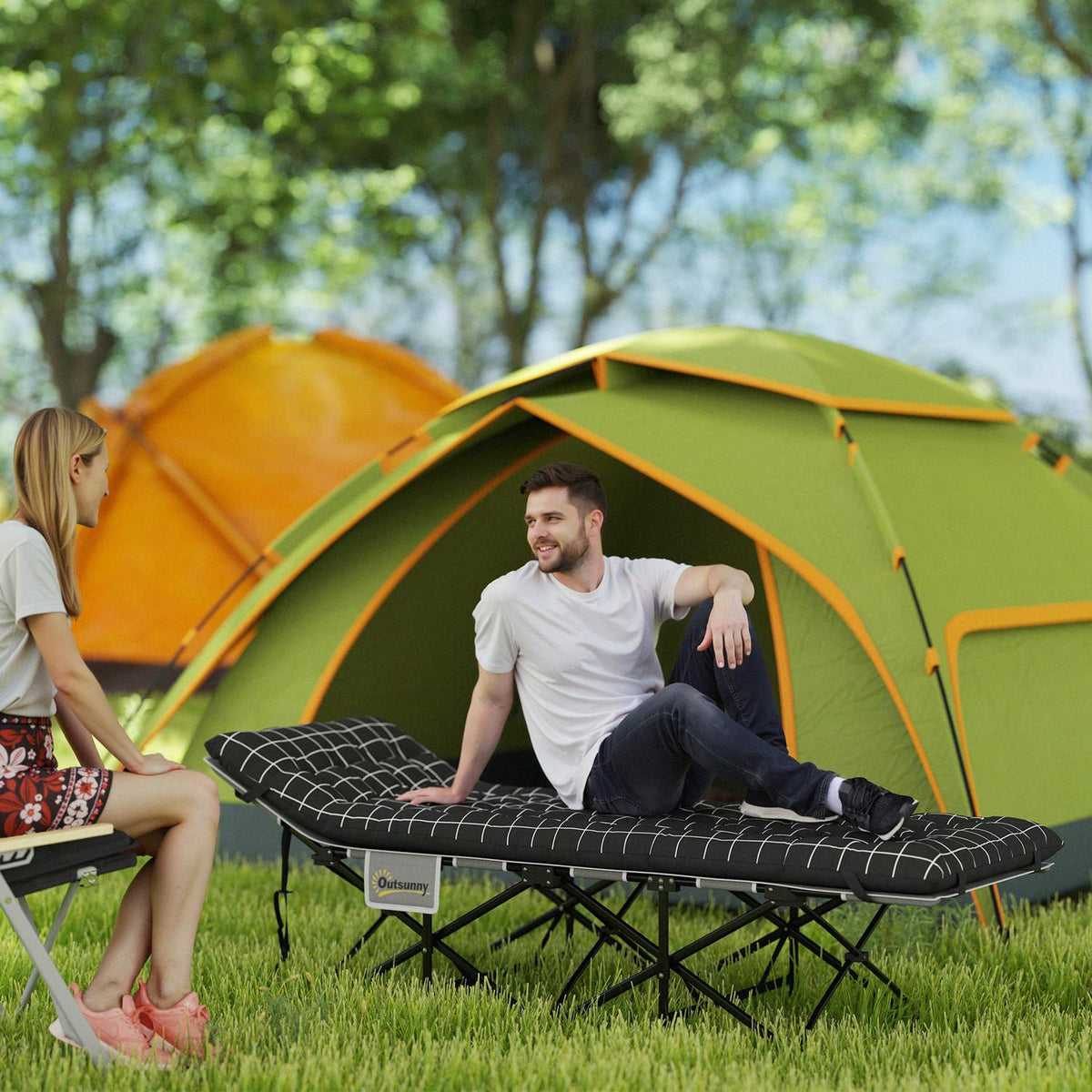 Opklapbaar campingbed met zijvak – antislip, draagvermogen 150 kg