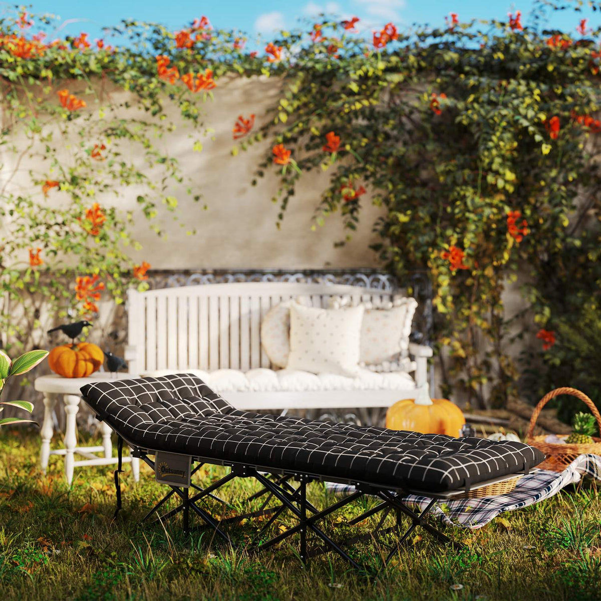 Opklapbaar campingbed met zijvak – antislip, draagvermogen 150 kg