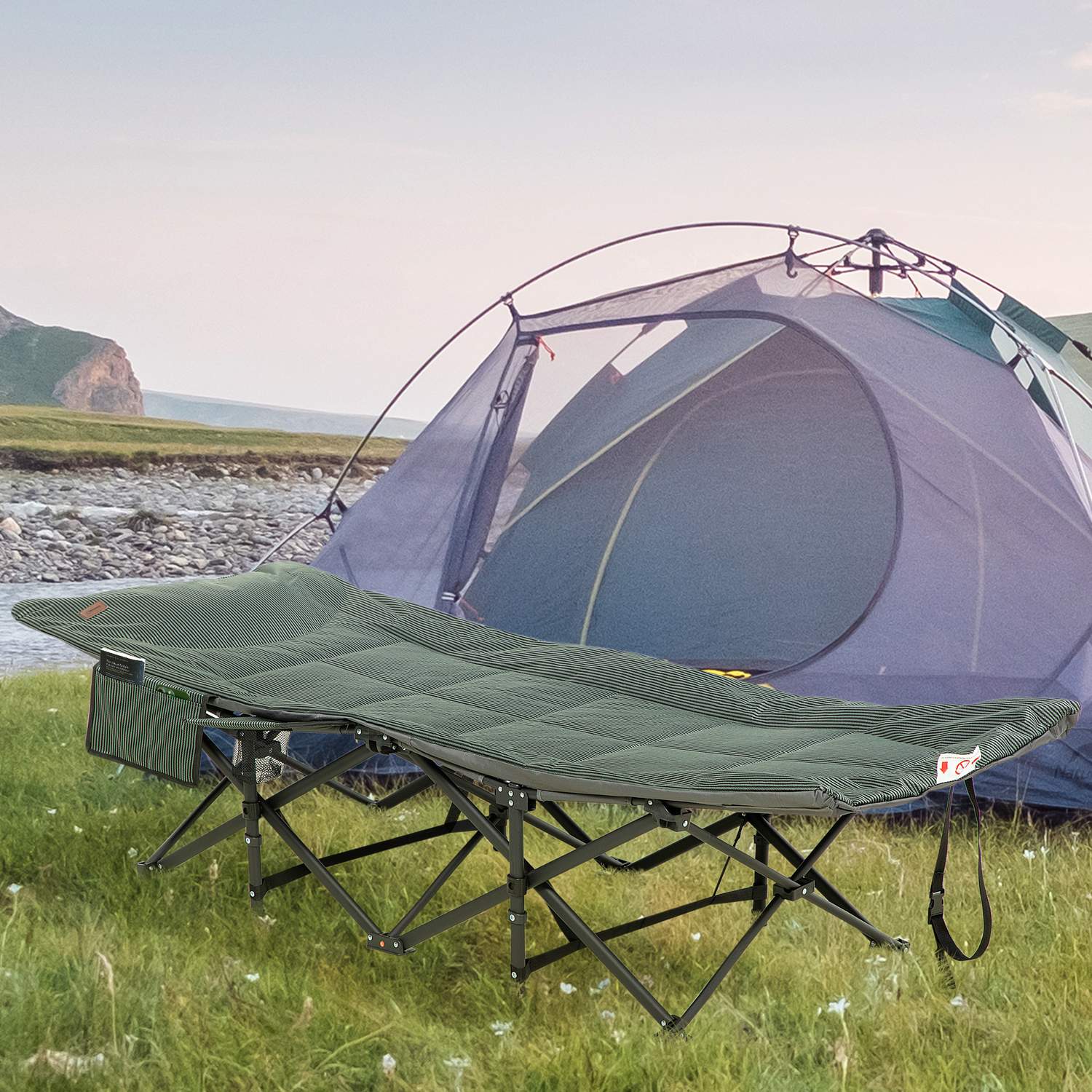 Opvouwbaar campingbed met tas, grijs, draagvermogen 120 kg