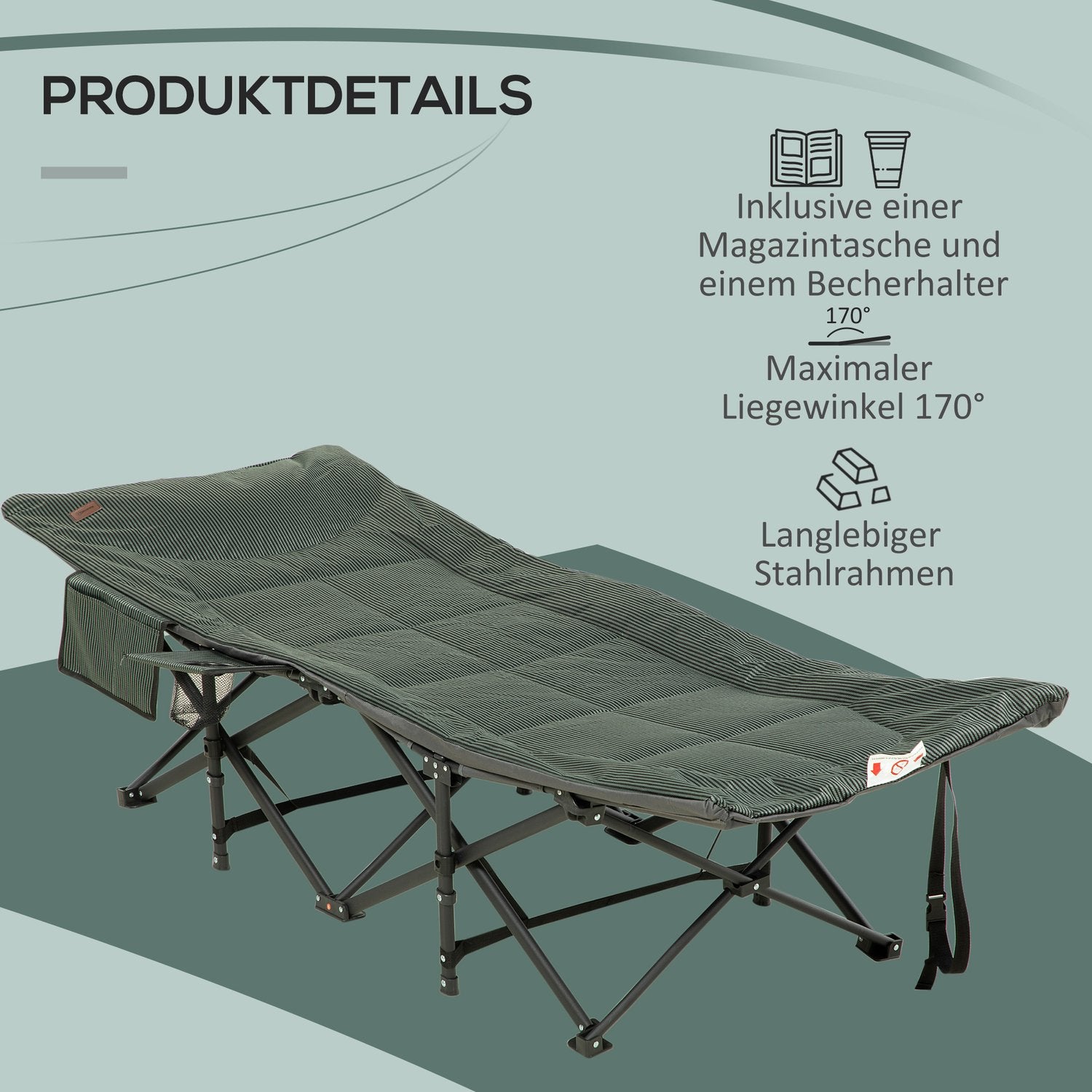 Opvouwbaar campingbed met tas, grijs, draagvermogen 120 kg