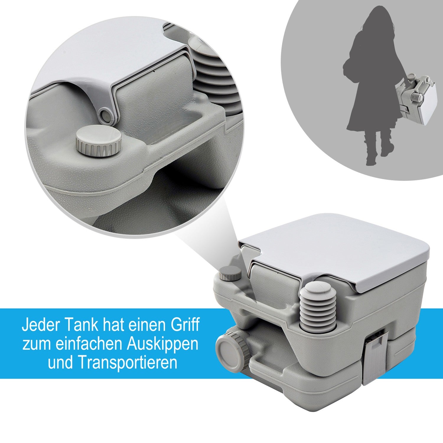 Opvouwbaar campingtoilet, 200kg draagvermogen, 10L, Grijs