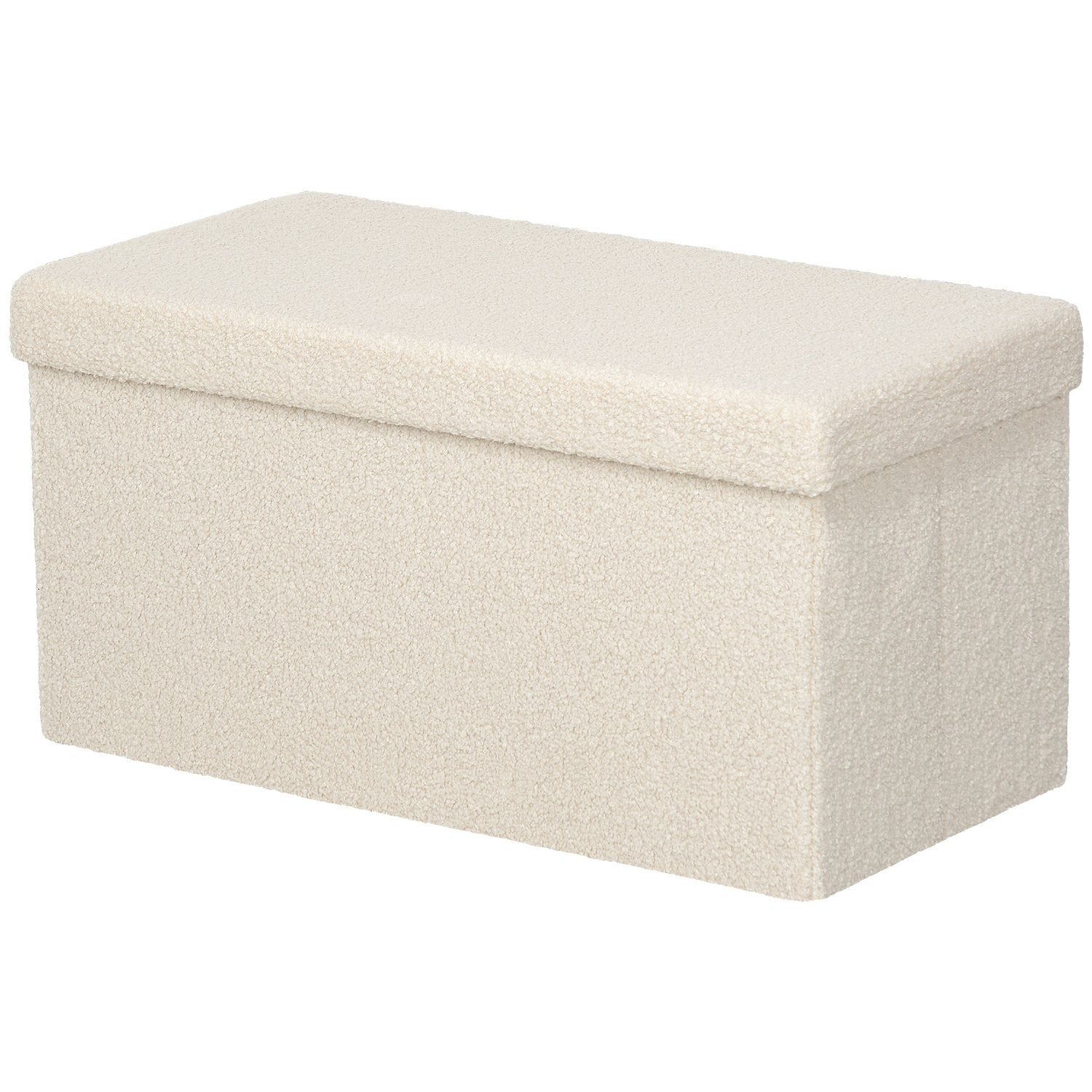 Banc de rangement pliant aspect velours – crème, 76x38x38 cm