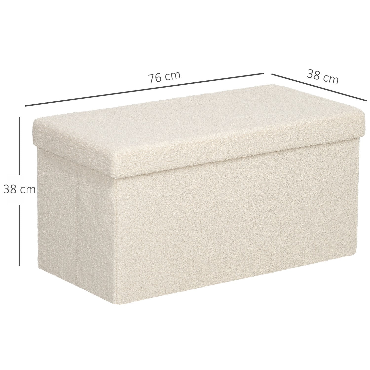 Banc de rangement pliant aspect velours – crème, 76x38x38 cm