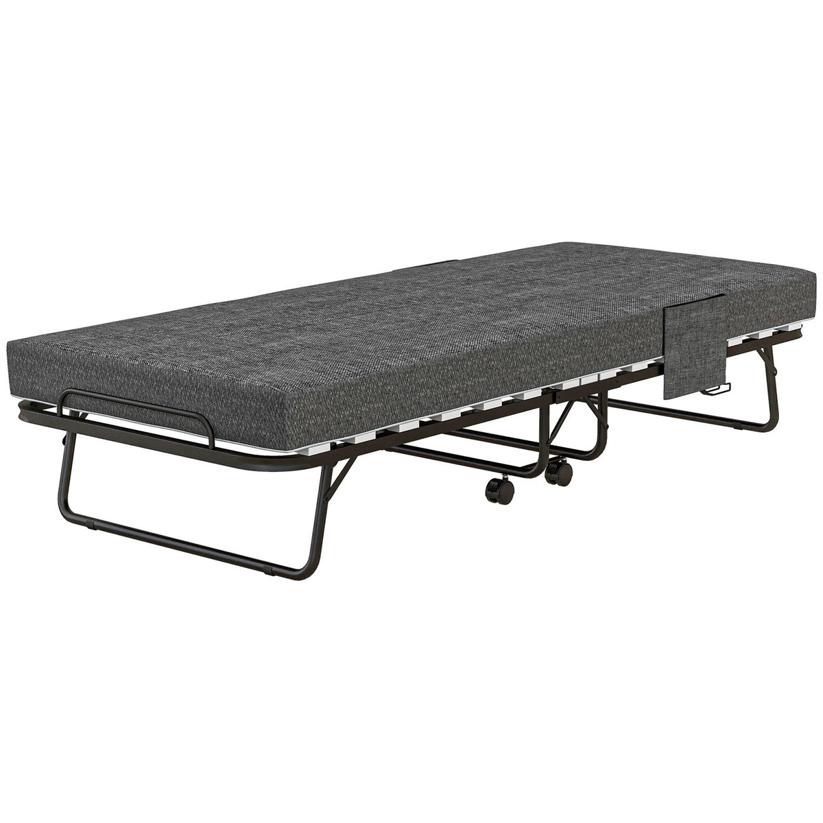 Opklapbaar logeerbed met wielen, 10 cm matras, donkergrijs
