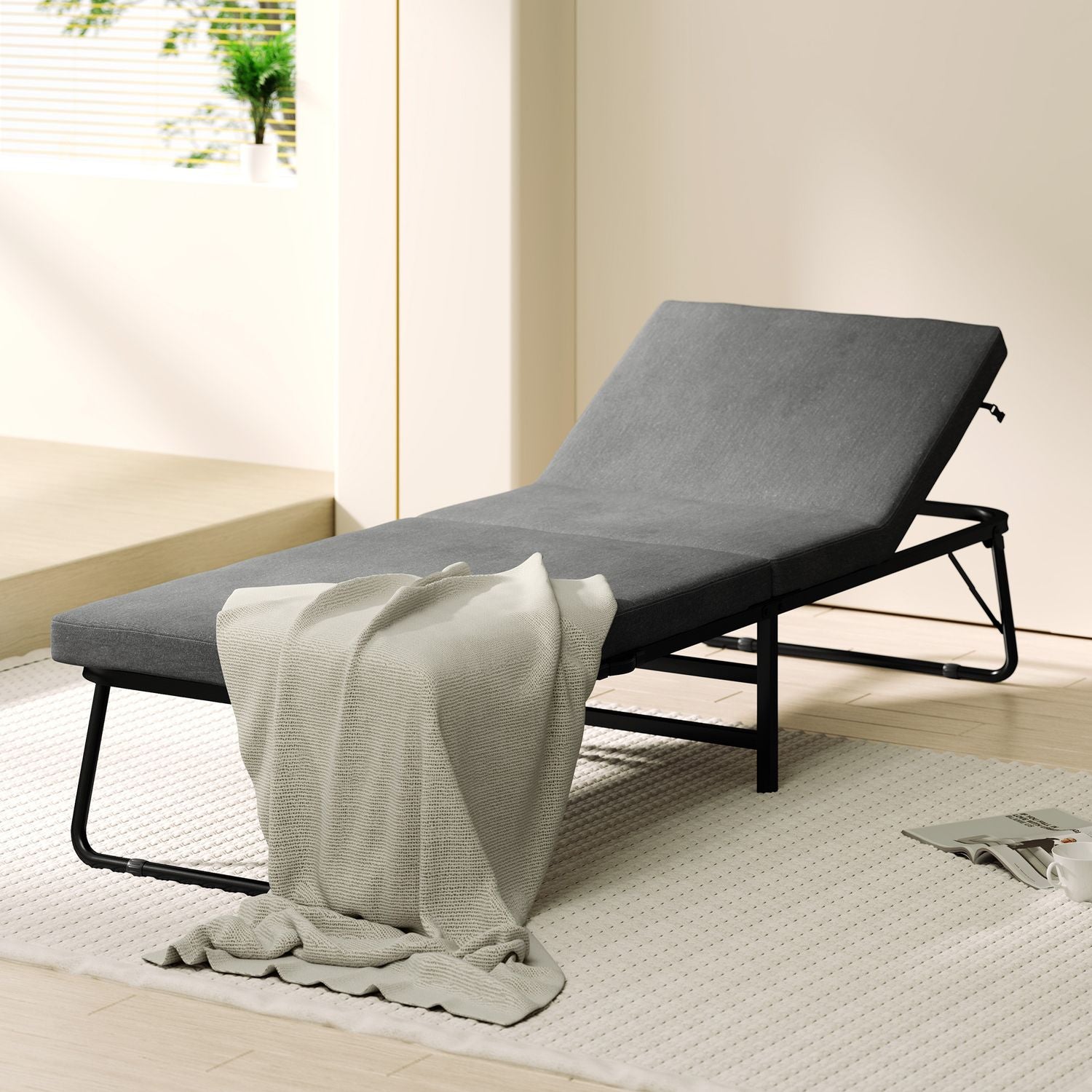 Opvouwbaar logeerbed met schuimmatras, metalen frame, donkergrijs
