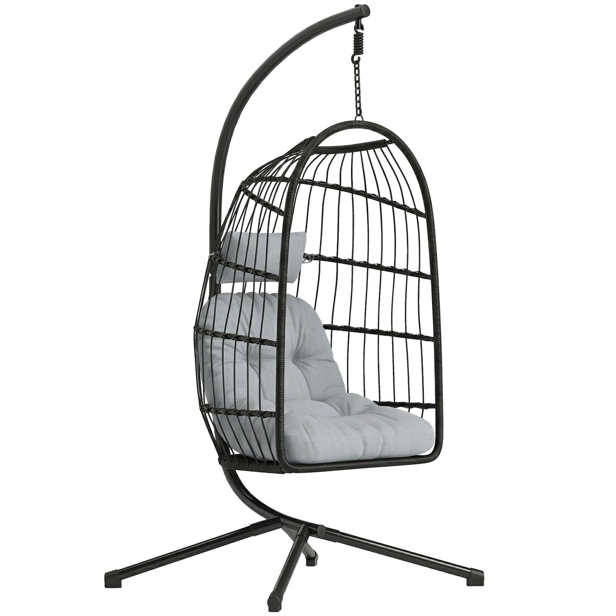 Opvouwbare hangstoel van polyrattan met standaard en kussens