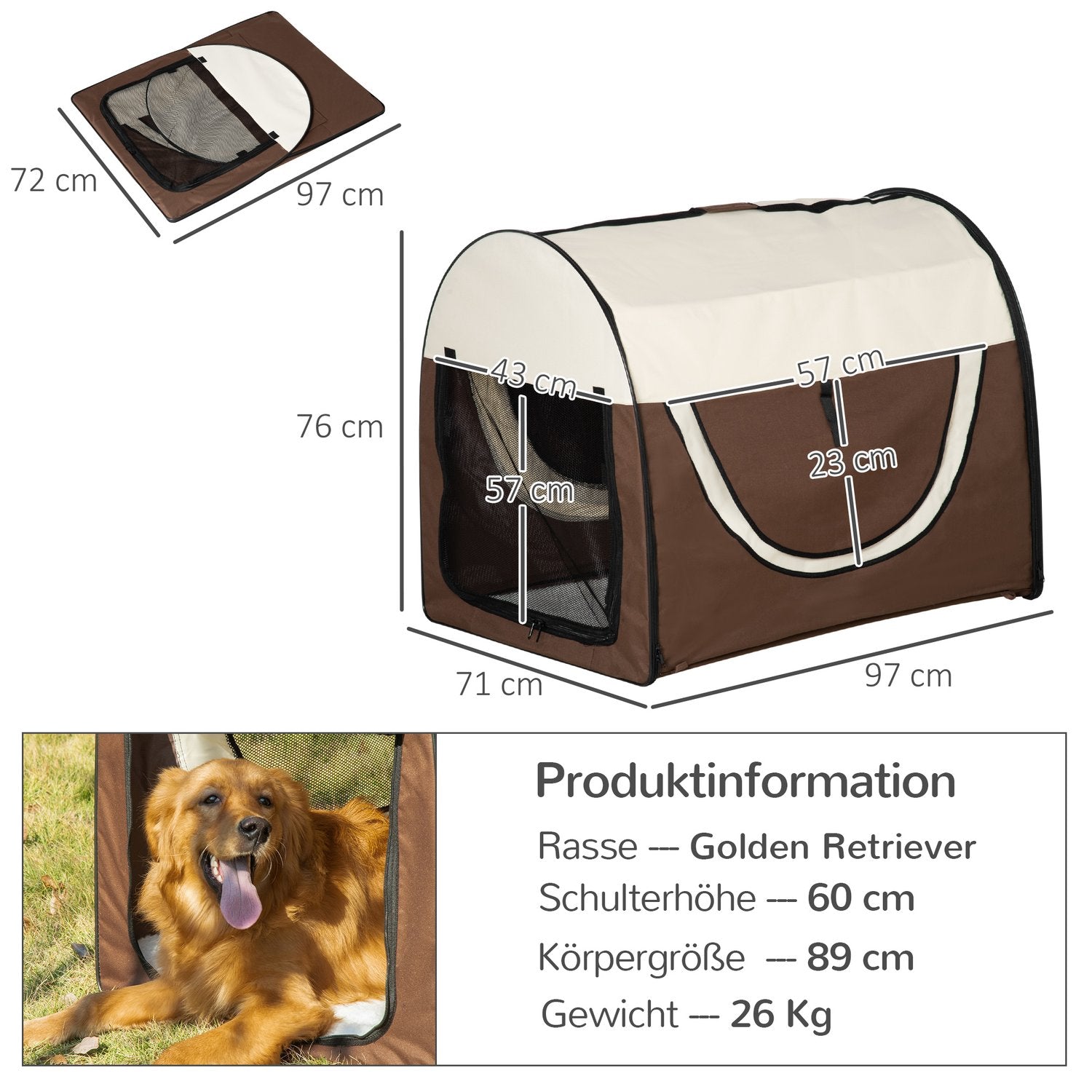 Opvouwbare hondenbench, waterdicht met kussen, 97x71x76 cm