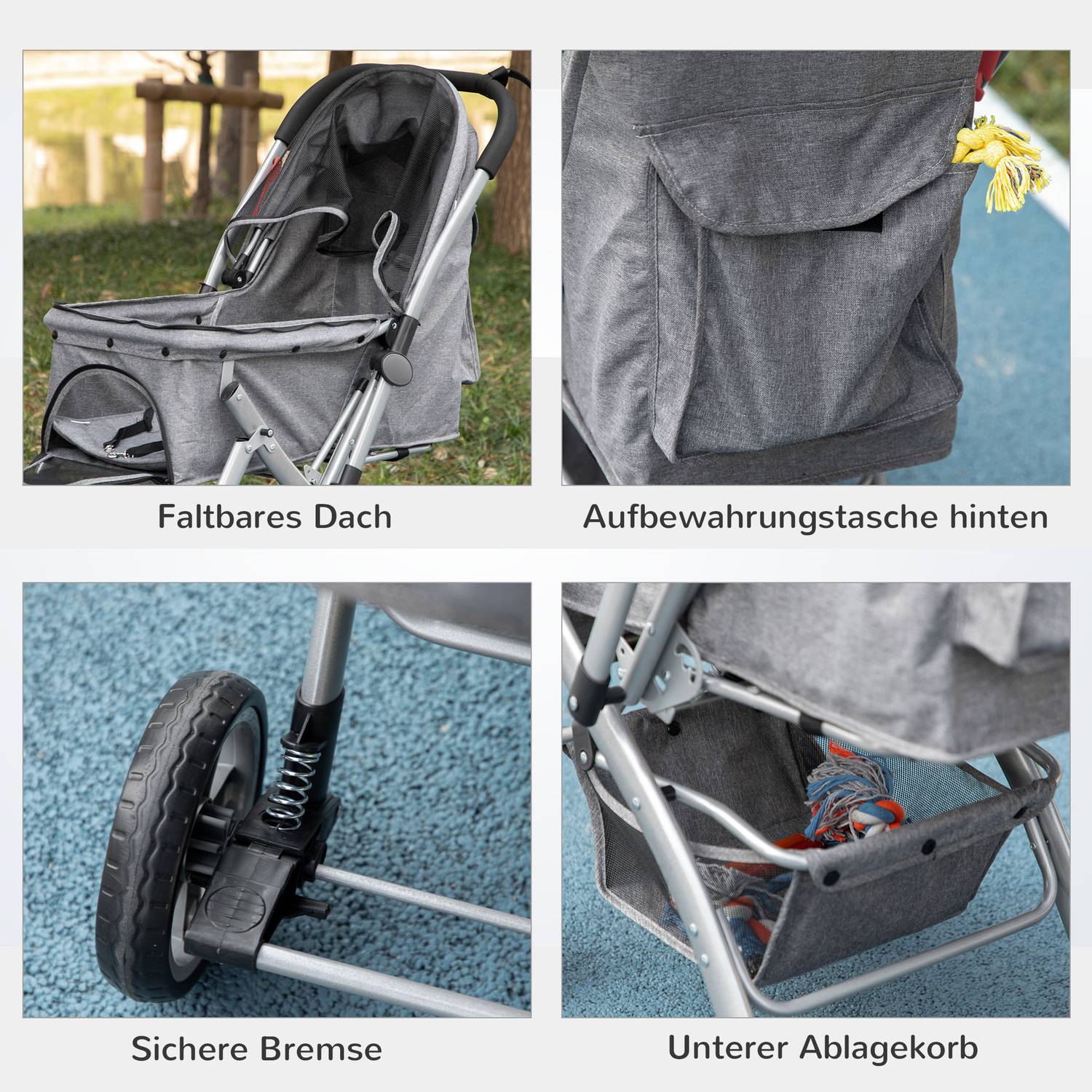 Opvouwbare hondenbuggy met gaasvensters en opbergmand