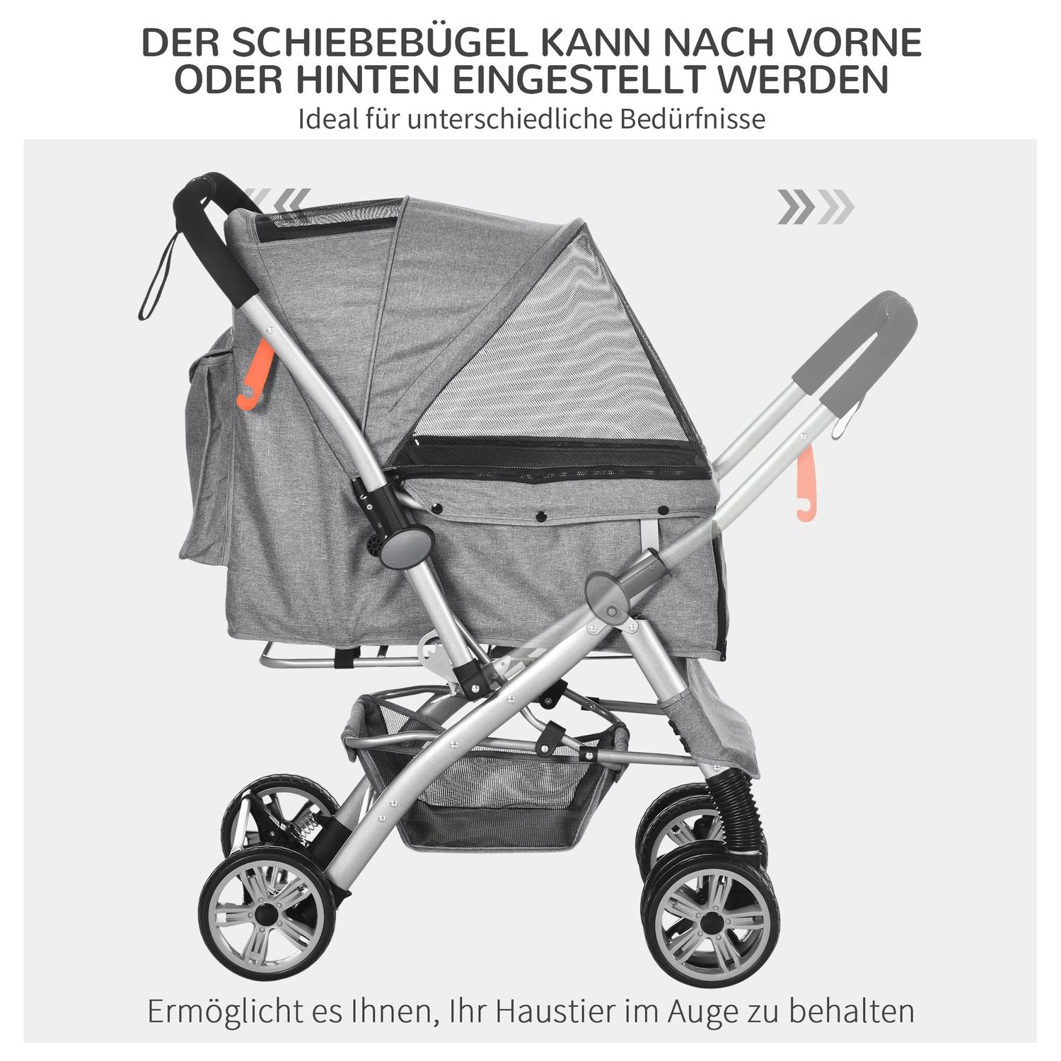 Opvouwbare hondenbuggy met gaasvensters en opbergmand