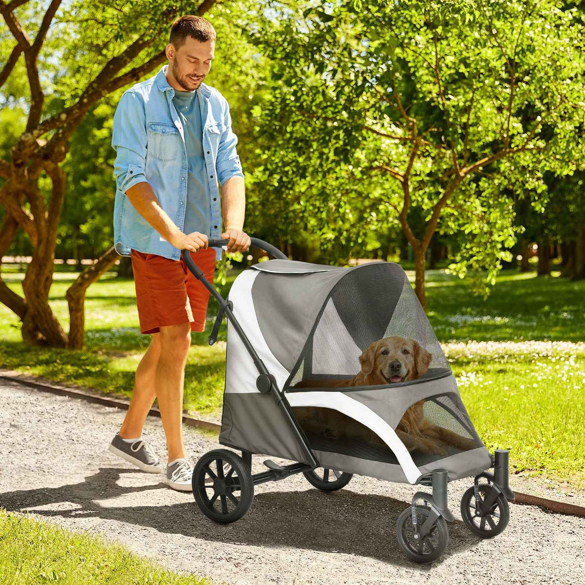Opvouwbare huisdierbuggy voor grote honden en katten tot 30 kg