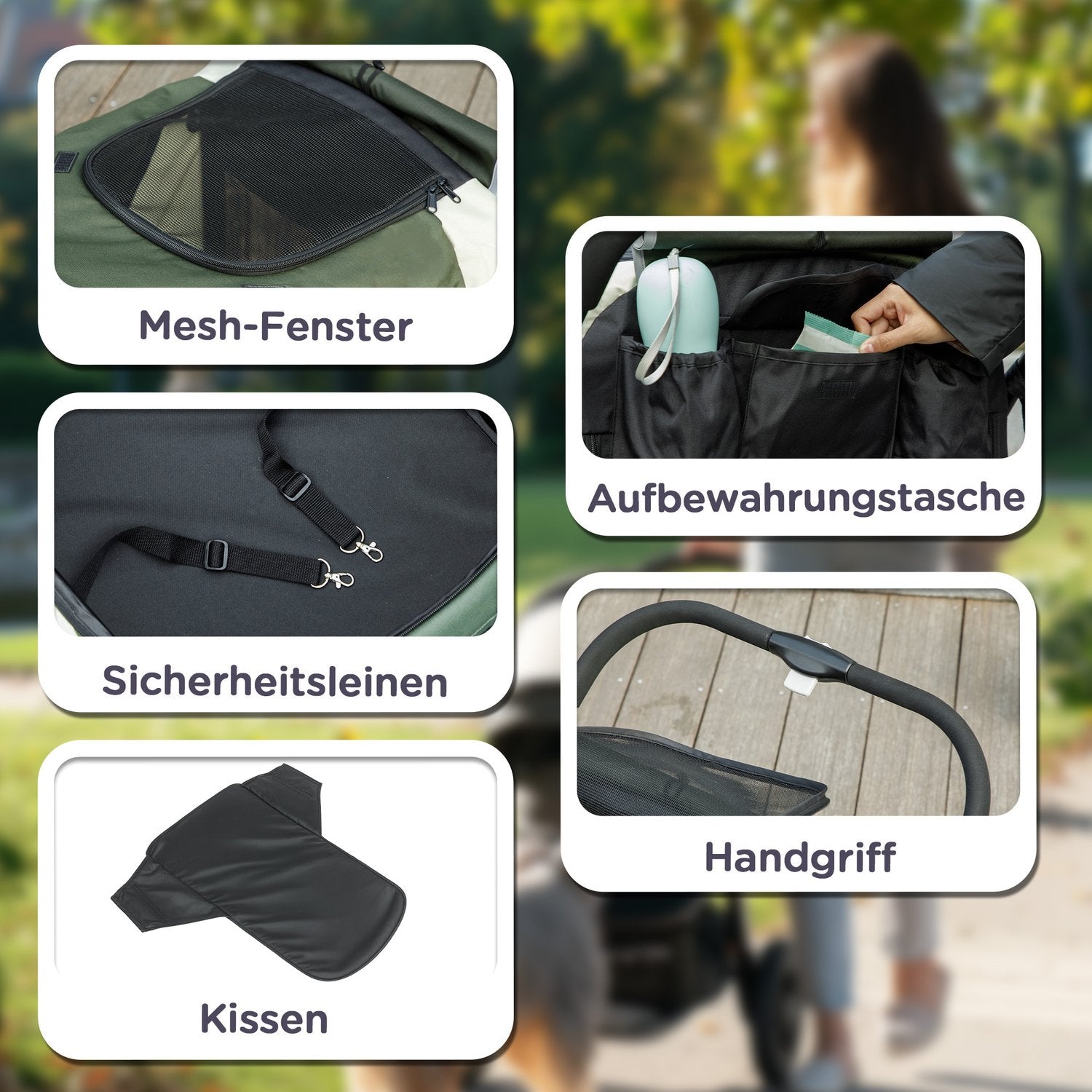 Poussette pour animaux pliante pour grands chiens et chats jusqu'à 30 kg