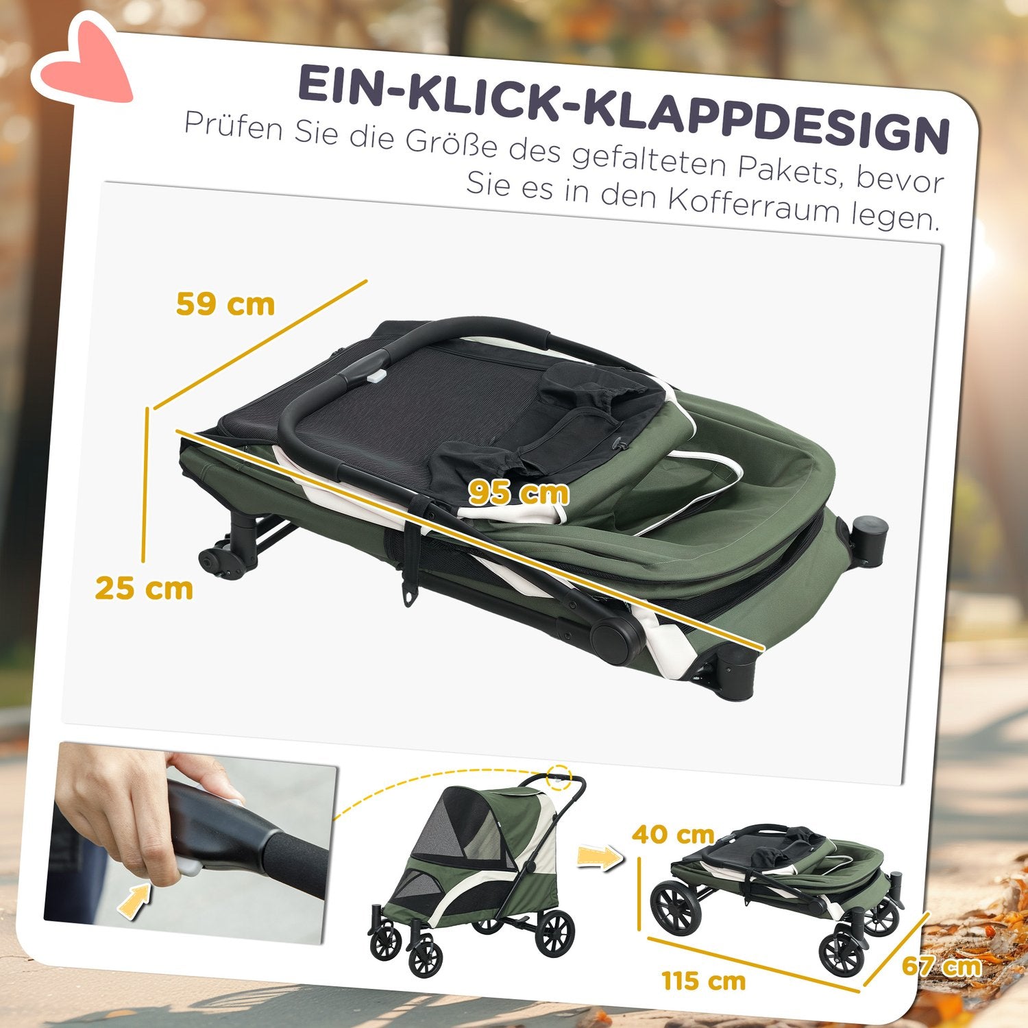 Poussette pour animaux pliante pour grands chiens et chats jusqu'à 30 kg