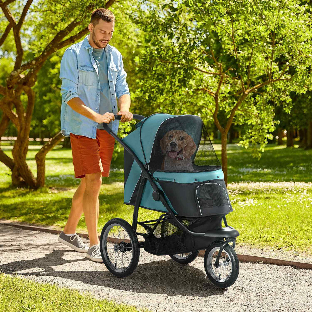 Opvouwbare dierenbuggy met terreinwielen, 20 kg draagvermogen