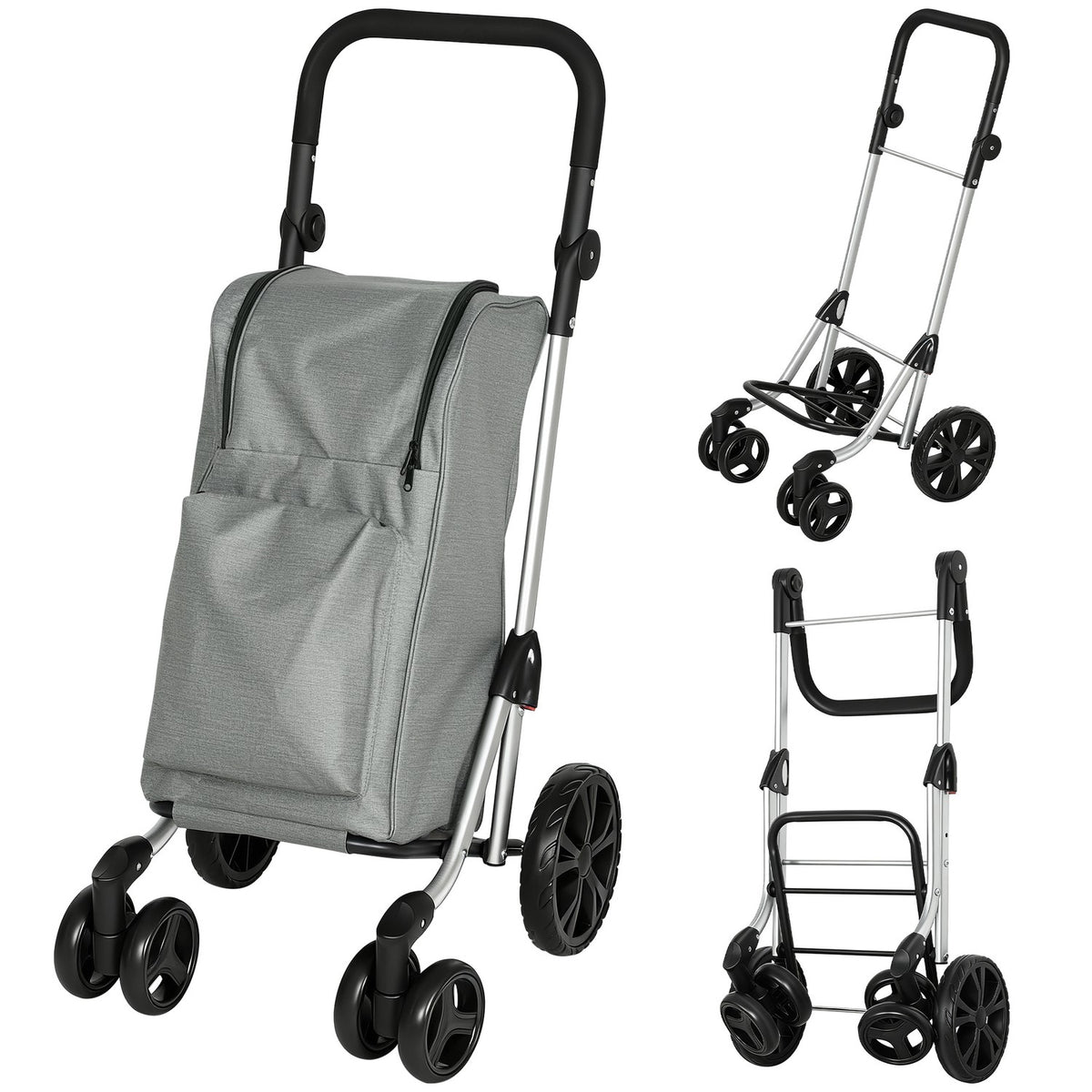 Opvouwbare boodschappentrolley, tas van 46 l, koeltas, verstelbare handgreep