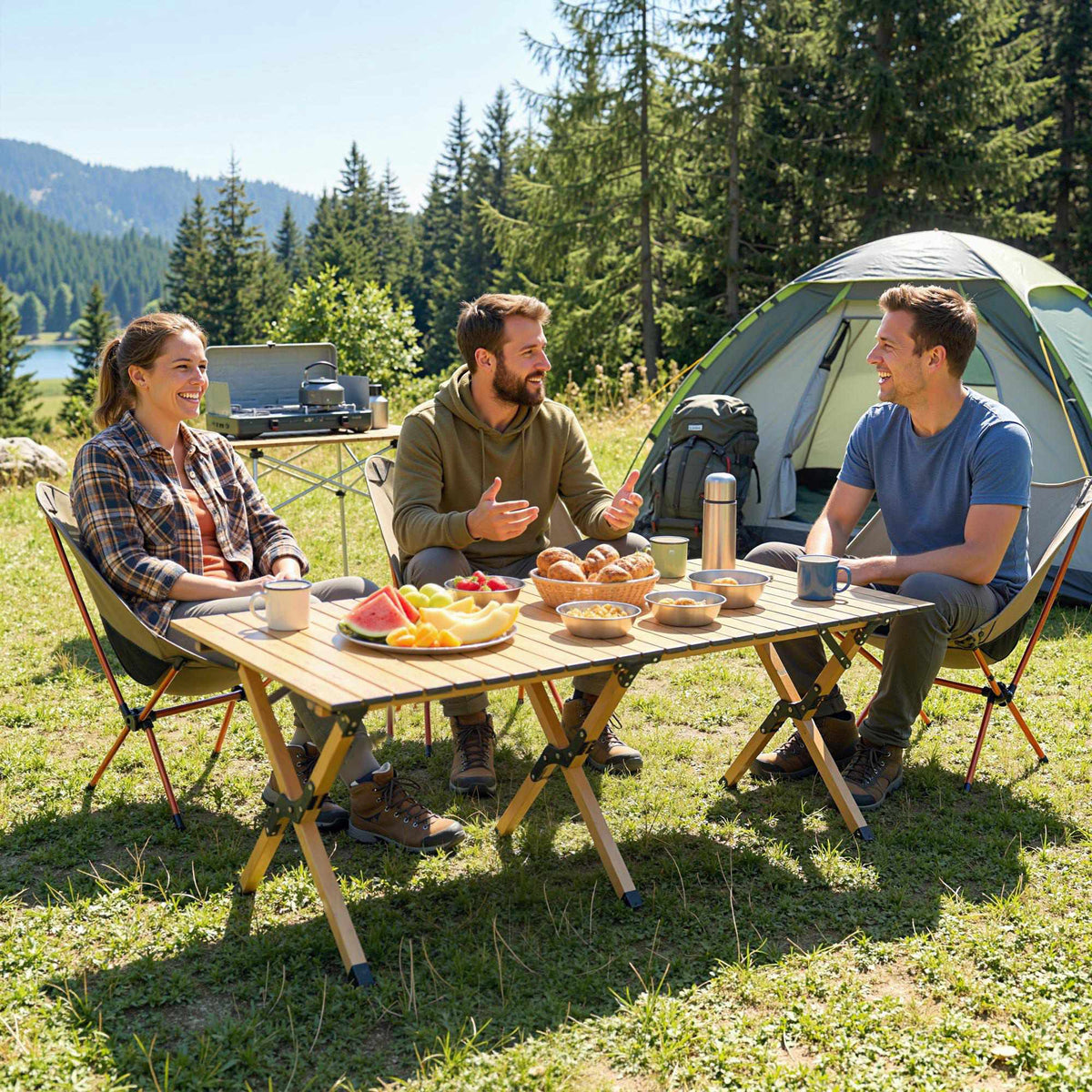 Inklapbare aluminium campingtafel, 117x60 cm, inklapbaar houtlook