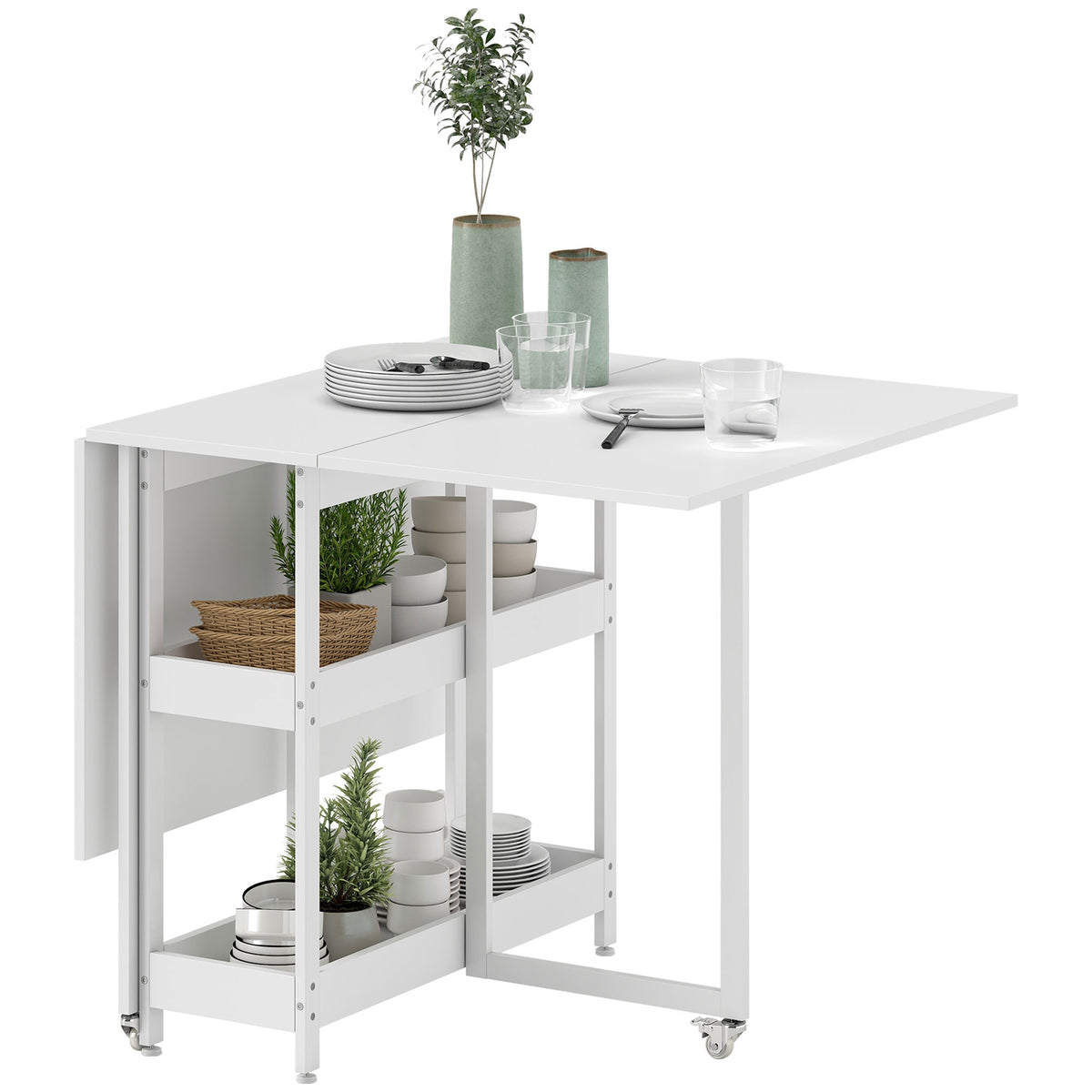 Opklapbare eettafel, industrieel ontwerp, plaats voor 4 personen, wit