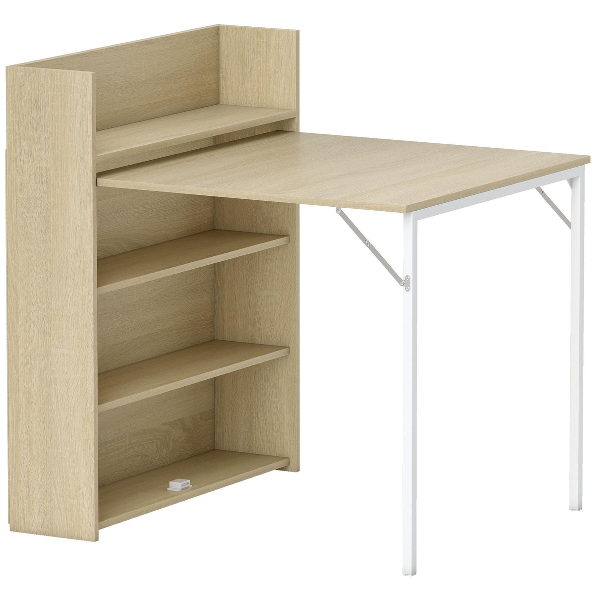 Inklapbare eettafel met plank, industrieel ontwerp, eiken, ruimtebesparend