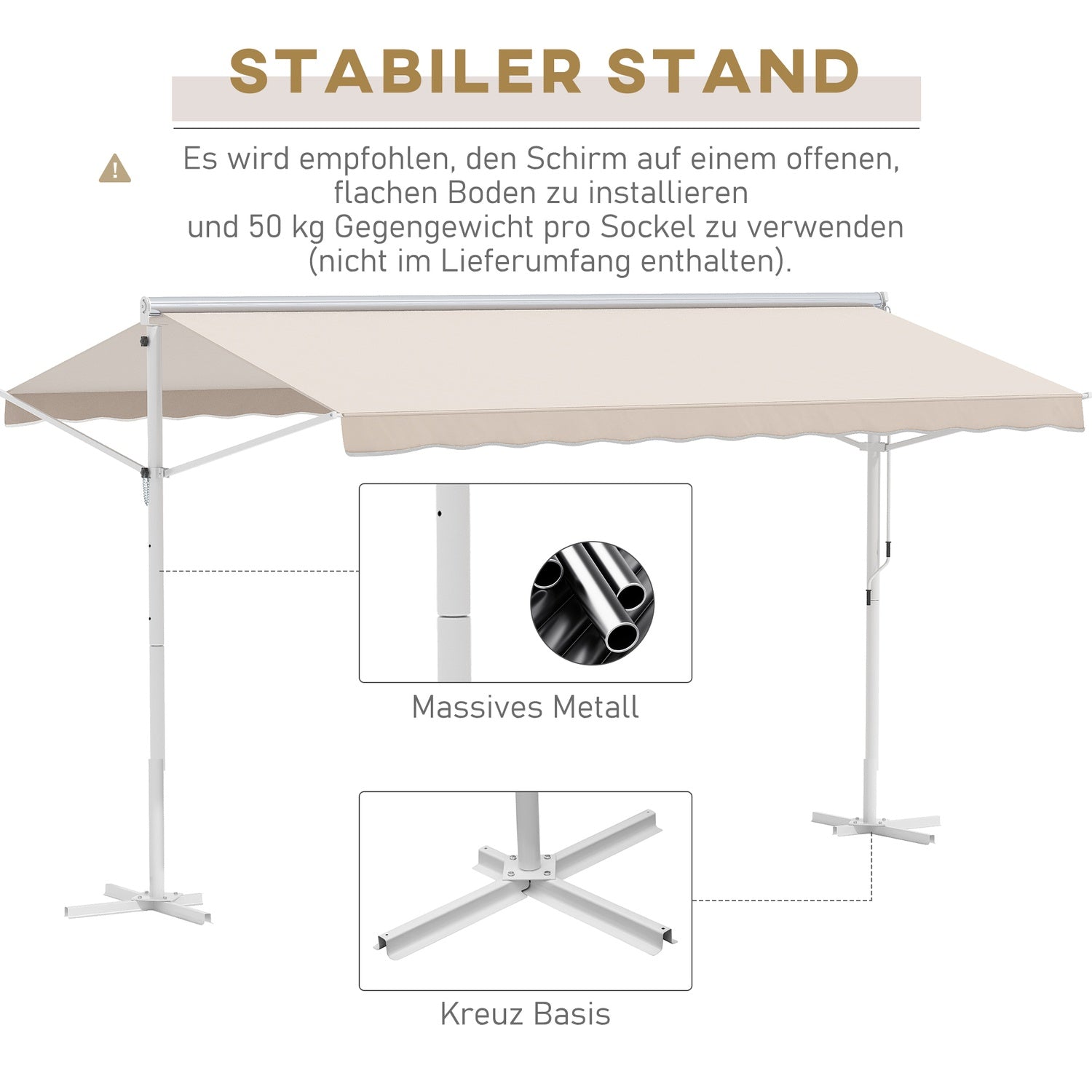 Opvouwbaar tuinzonnescherm 4x3M Beige – Zon- en weerbescherming