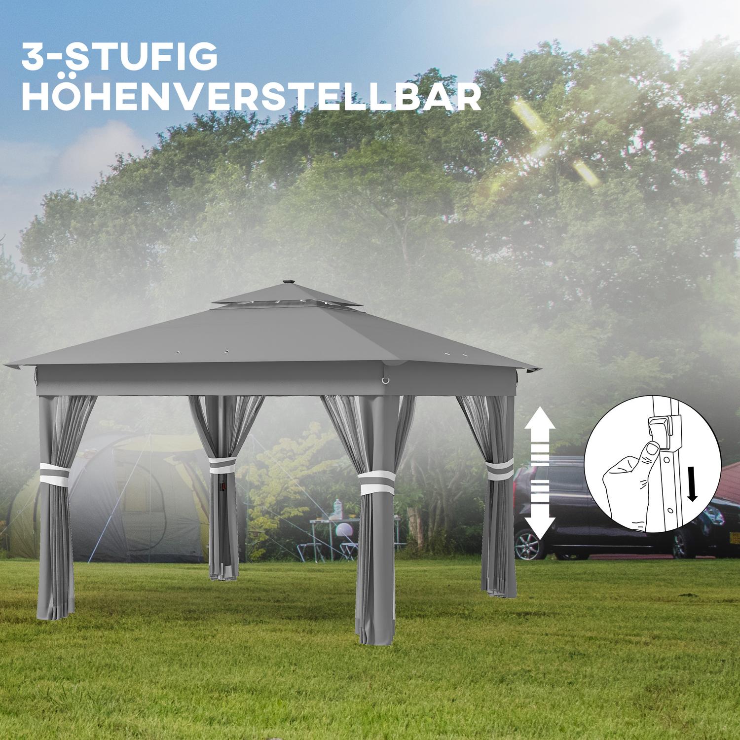 Opvouwbaar tuinpaviljoen 3x3m met LED en gordijnen