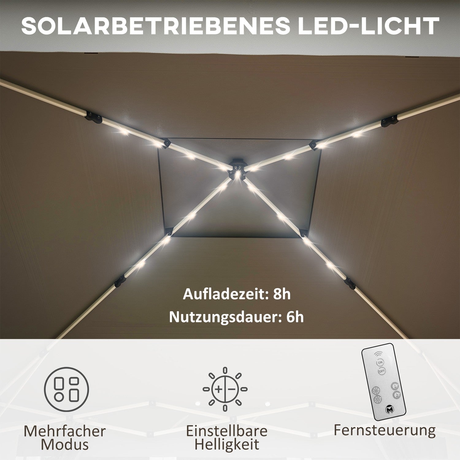 Opvouwbaar tuinpaviljoen 3x3m met LED en gordijnen