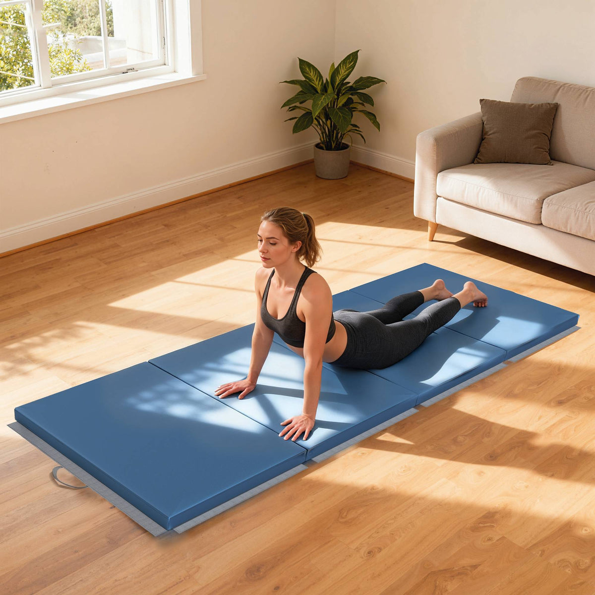 Opvouwbare trainingsmat met handvatten, 240x120x5 cm, lichtblauw