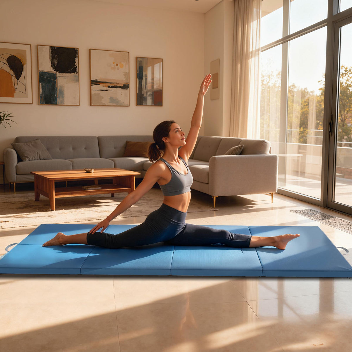 Opvouwbare trainingsmat met handvatten, 240x120x5 cm, lichtblauw